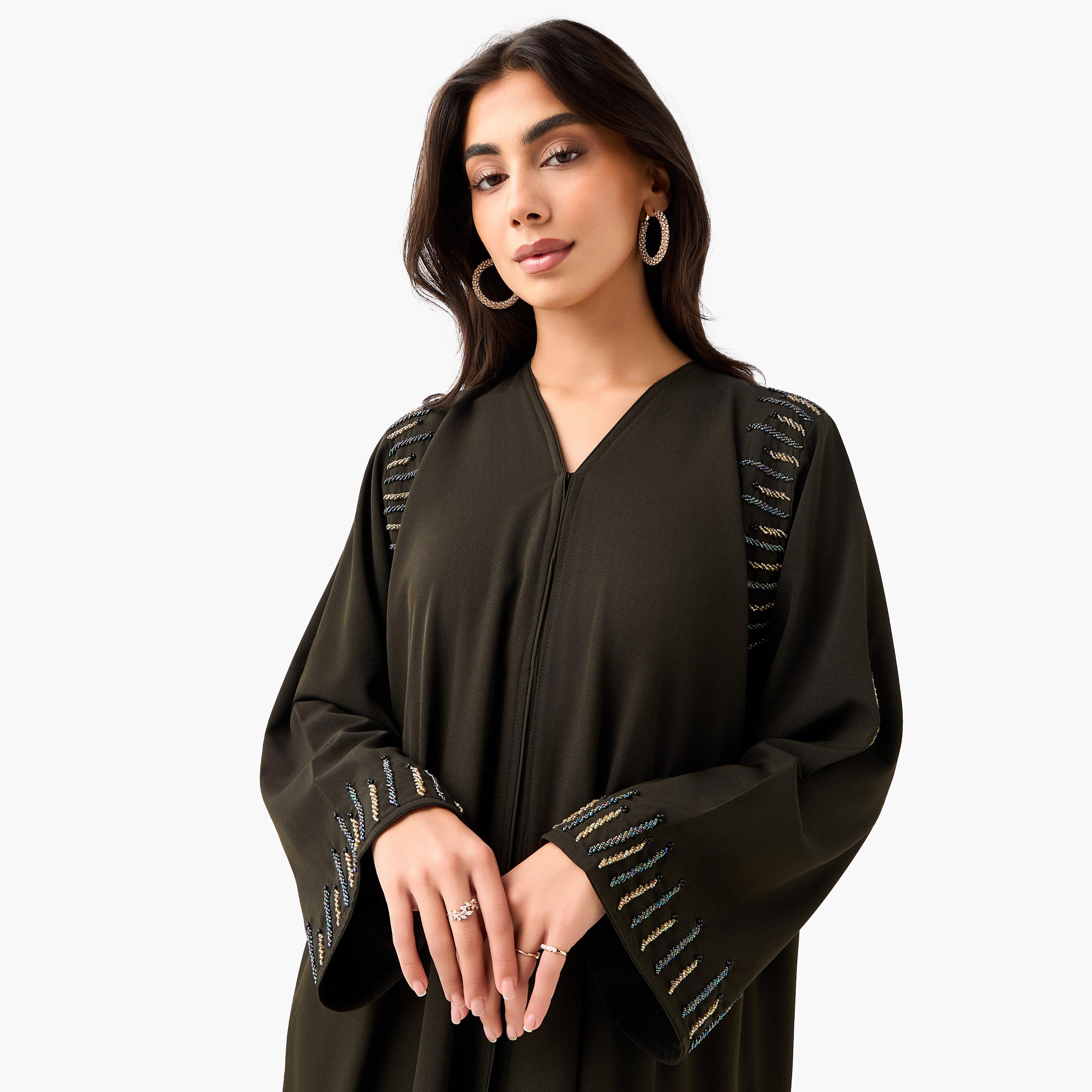 Hadiyath Al Madinah Embellished Abaya with Hijab-women-arabicclothing-abayas-image-8
