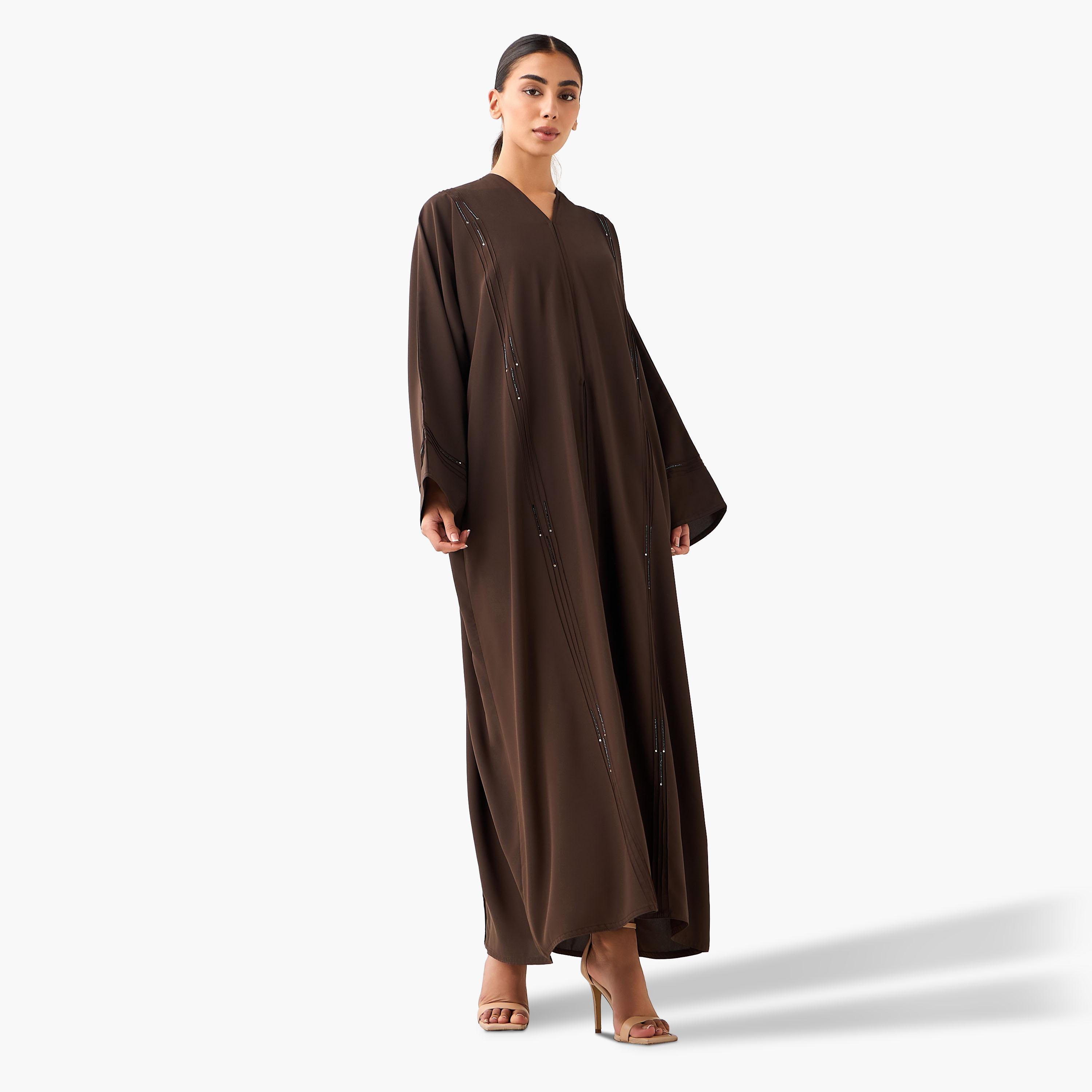 Hadiyath Al Madinah Embellished Abaya with Hijab-women-arabicclothing-abayas-image-1