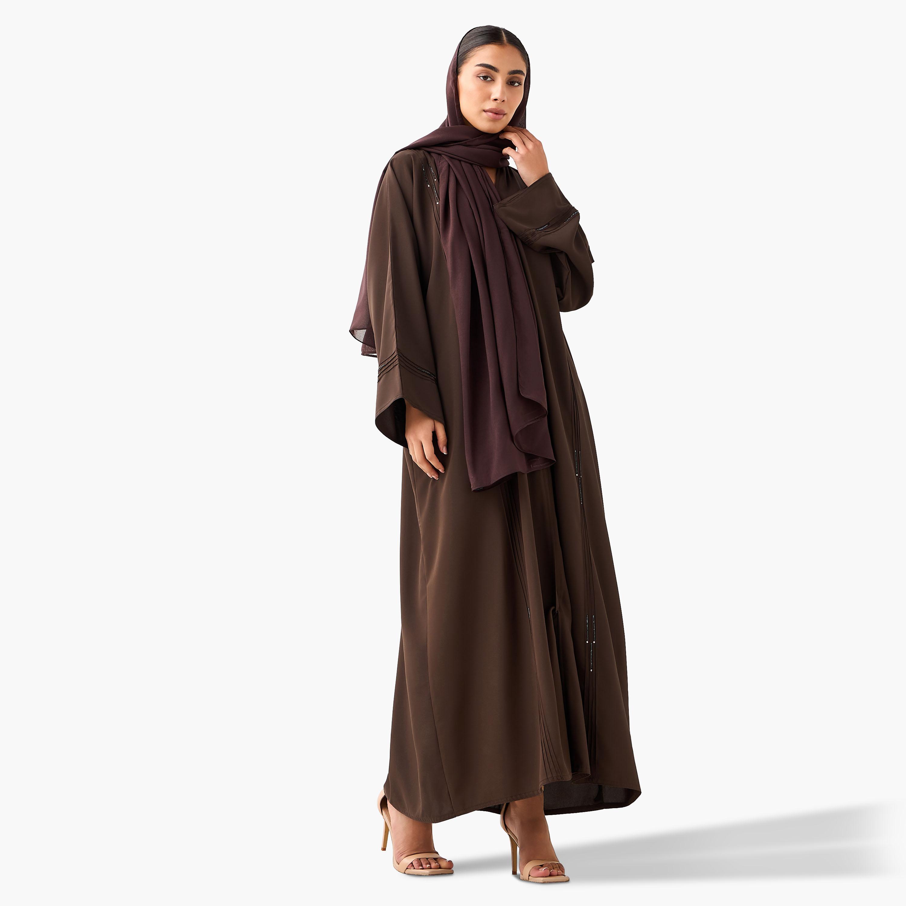 Hadiyath Al Madinah Embellished Abaya with Hijab-women-arabicclothing-abayas-image-2