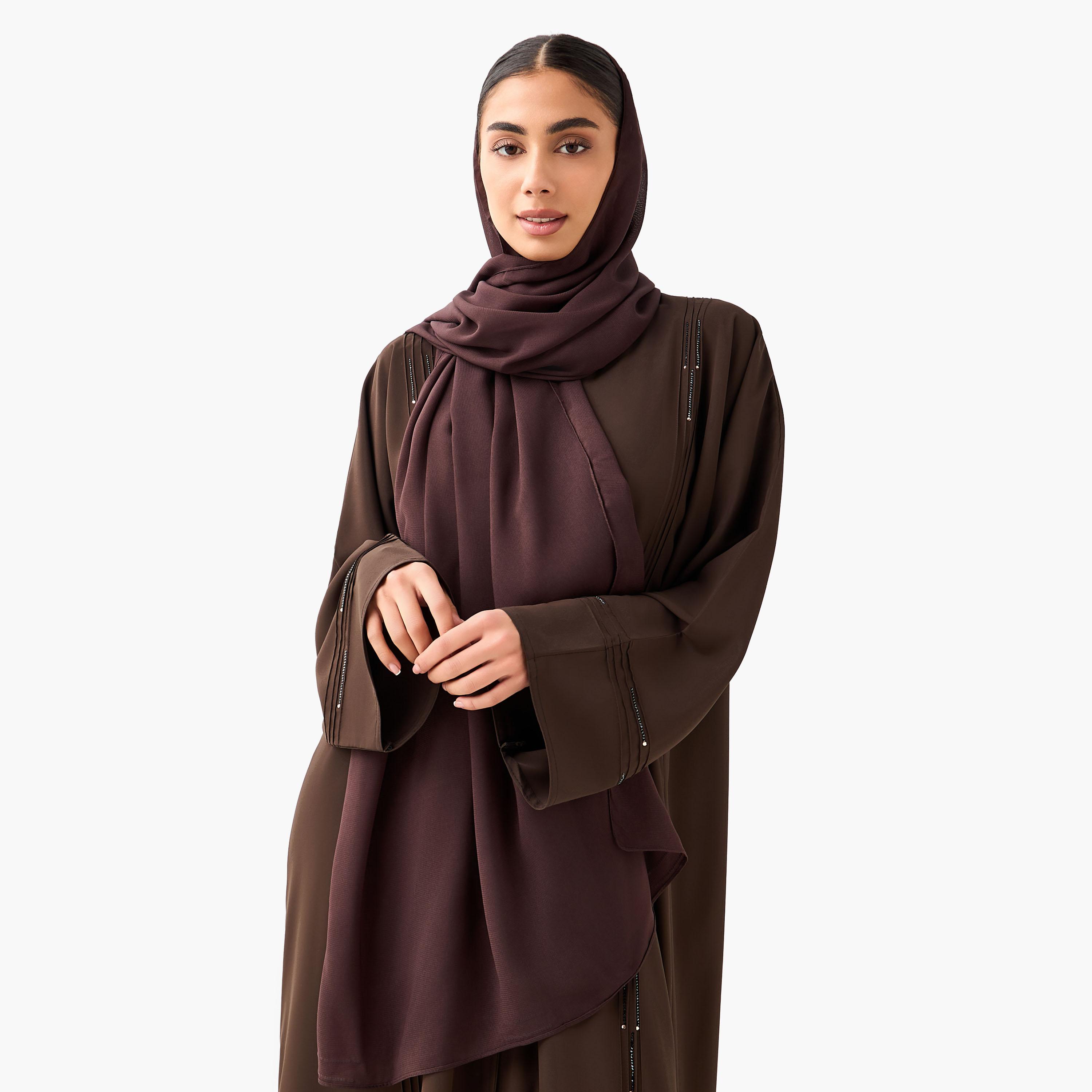 Hadiyath Al Madinah Embellished Abaya with Hijab-women-arabicclothing-abayas-image-4