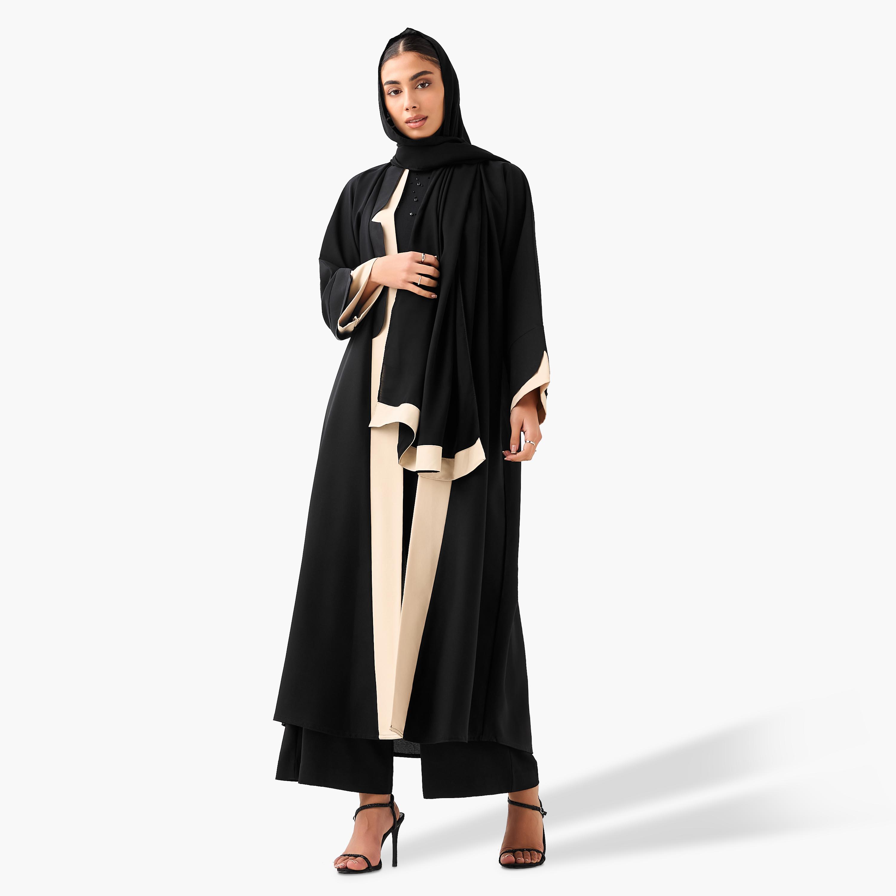 Hadiyath Al Madinah Panelled Abaya with Hijab-women-arabicclothing-abayas-image-1