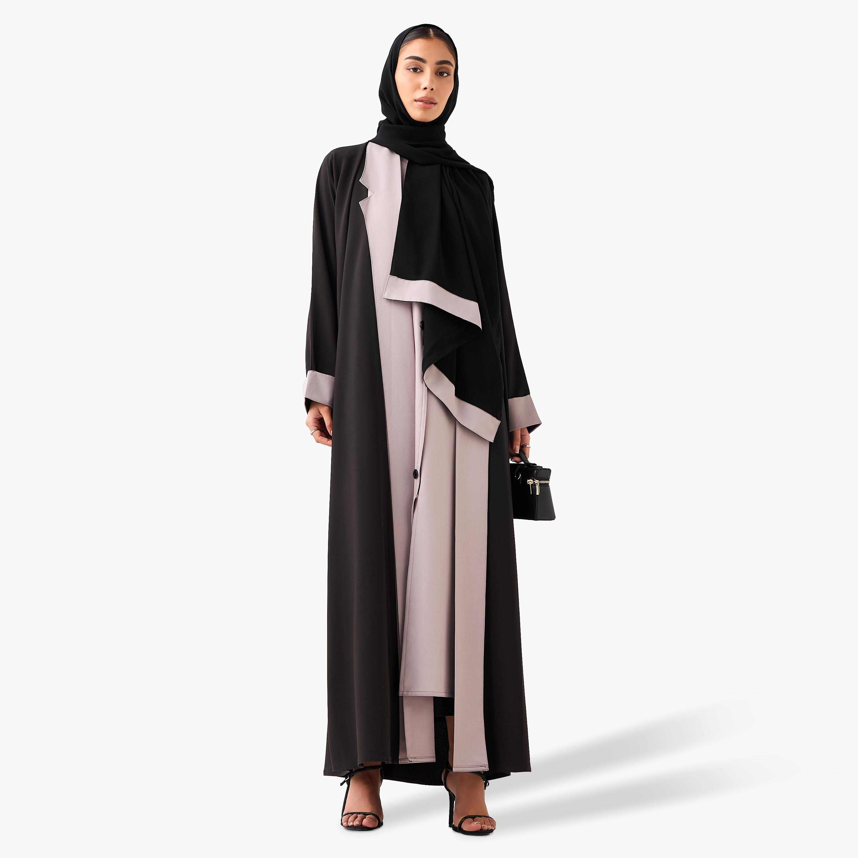 Hadiyath Al Madinah Panelled Abaya with Hijab-women-arabicclothing-abayas-image-2