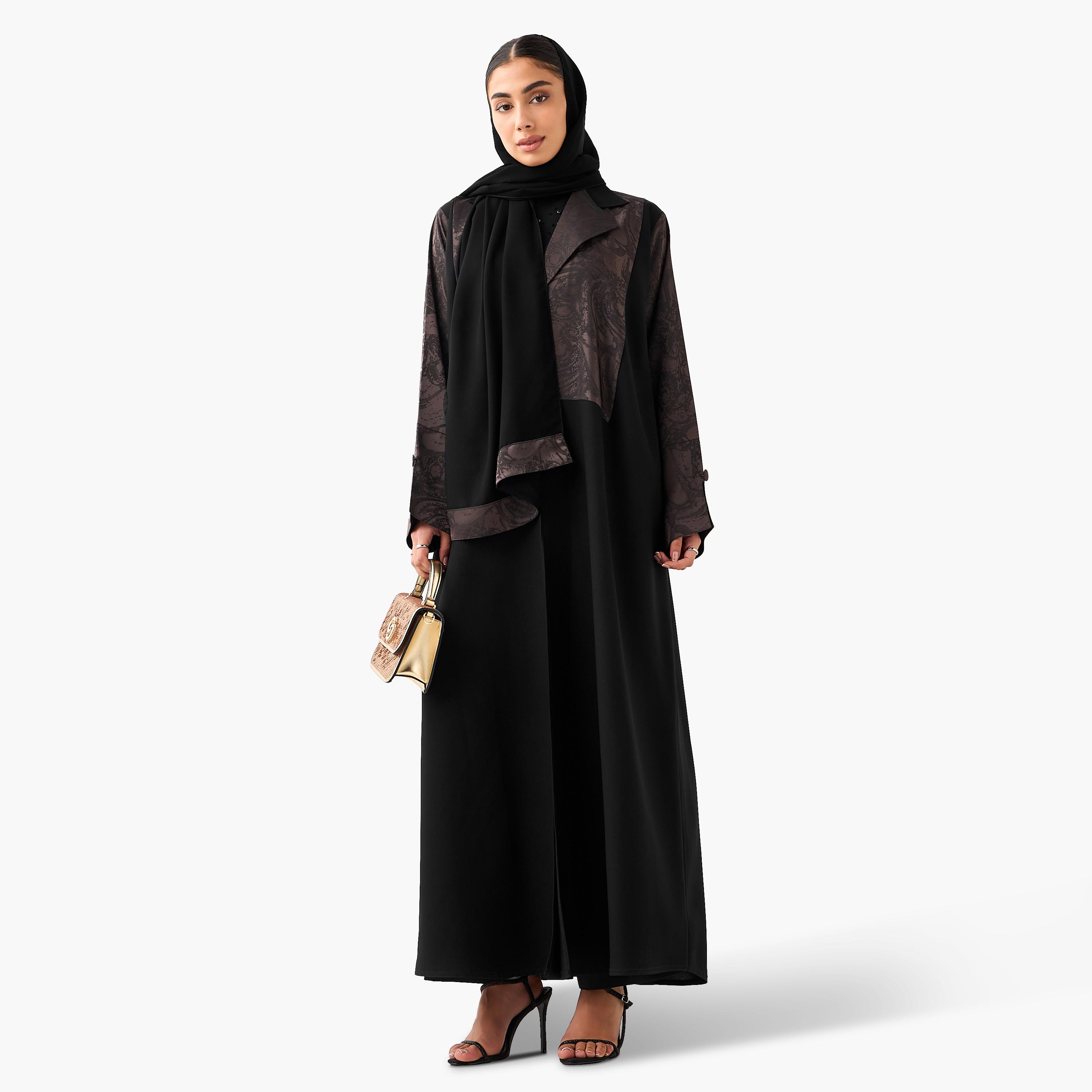 Hadiyath Al Madinah Printed Abaya with Hijab-women-arabicclothing-abayas-image-1