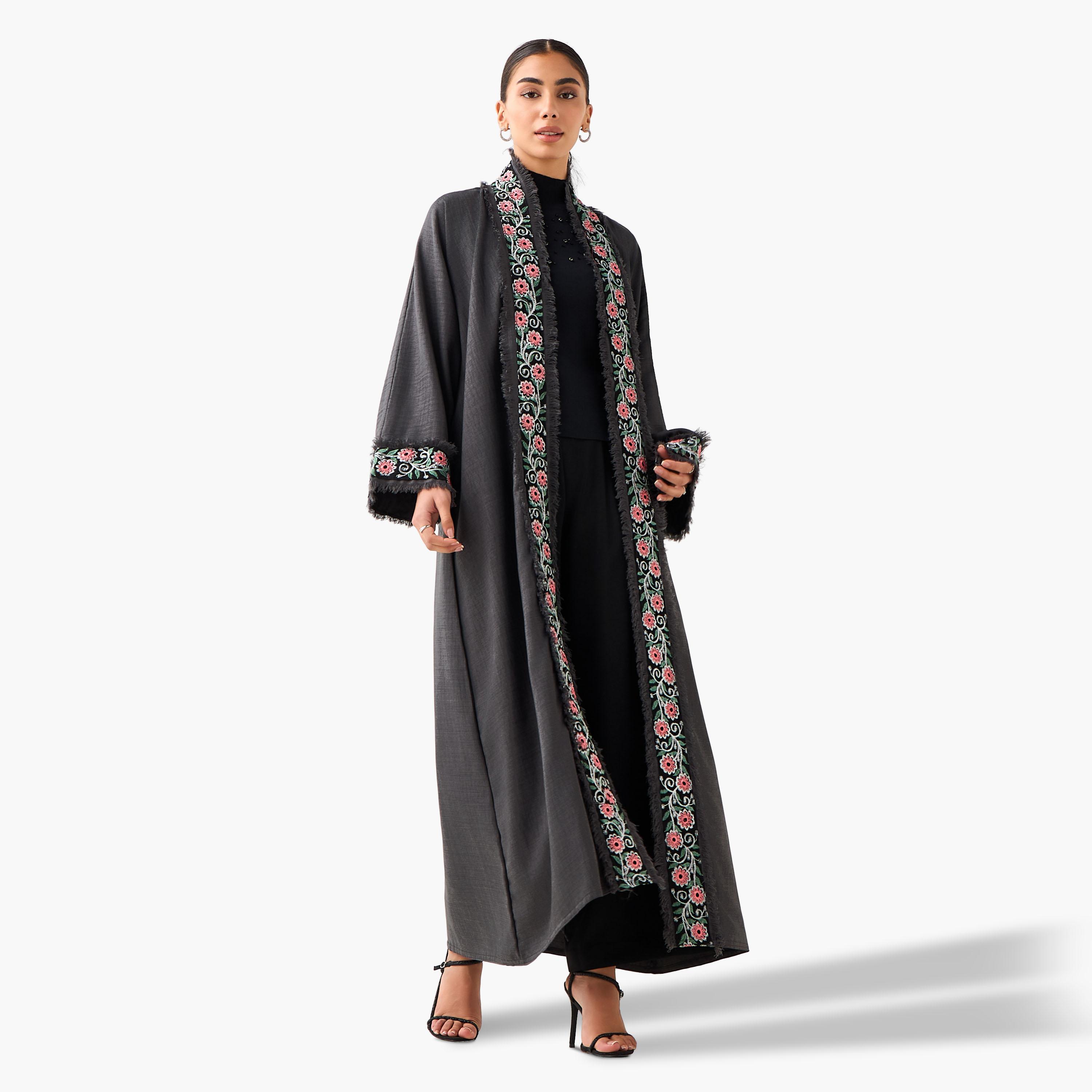 Hadiyath Al Madinah Embroidered Abaya with Hijab-women-arabicclothing-abayas-image-1