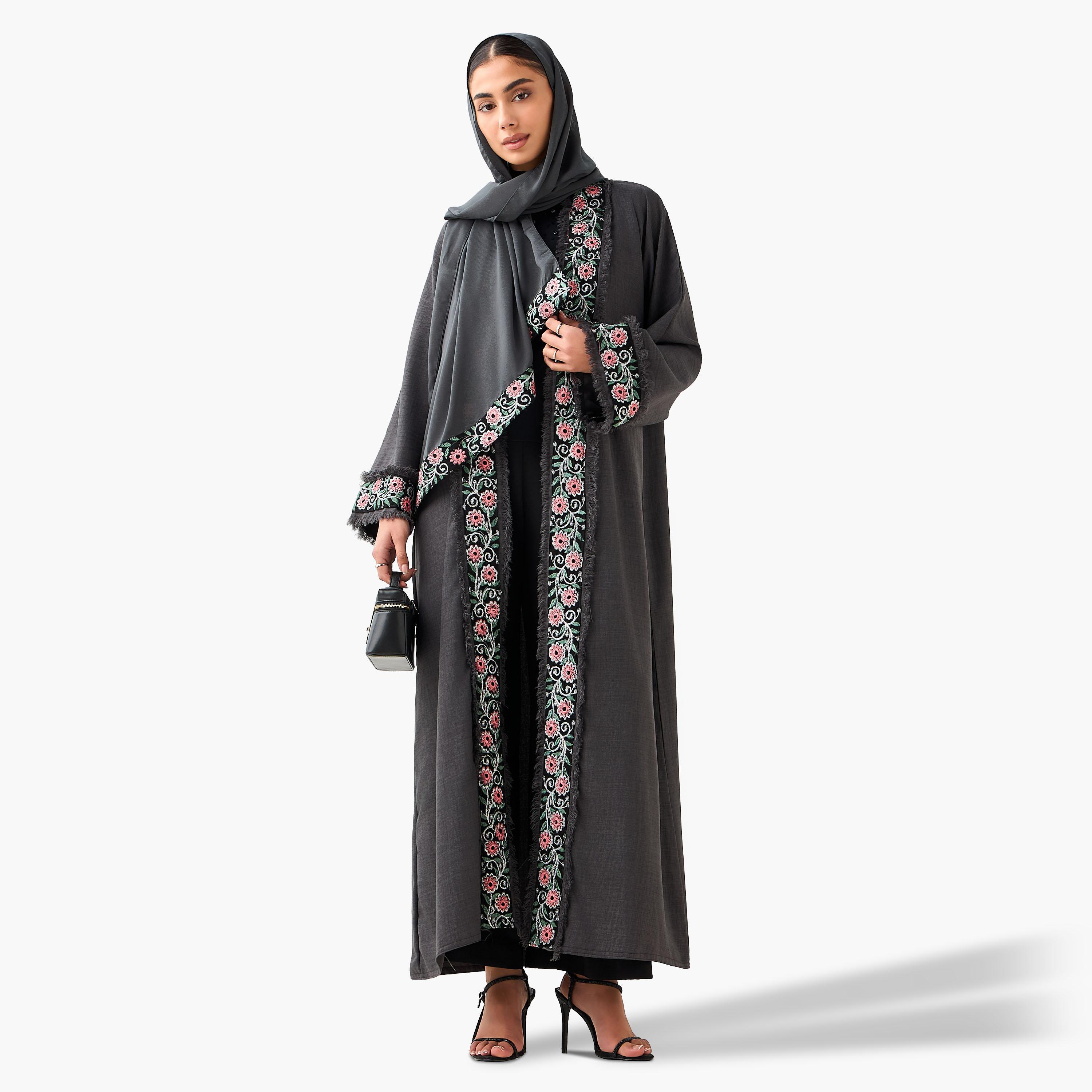 Hadiyath Al Madinah Embroidered Abaya with Hijab-women-arabicclothing-abayas-image-2