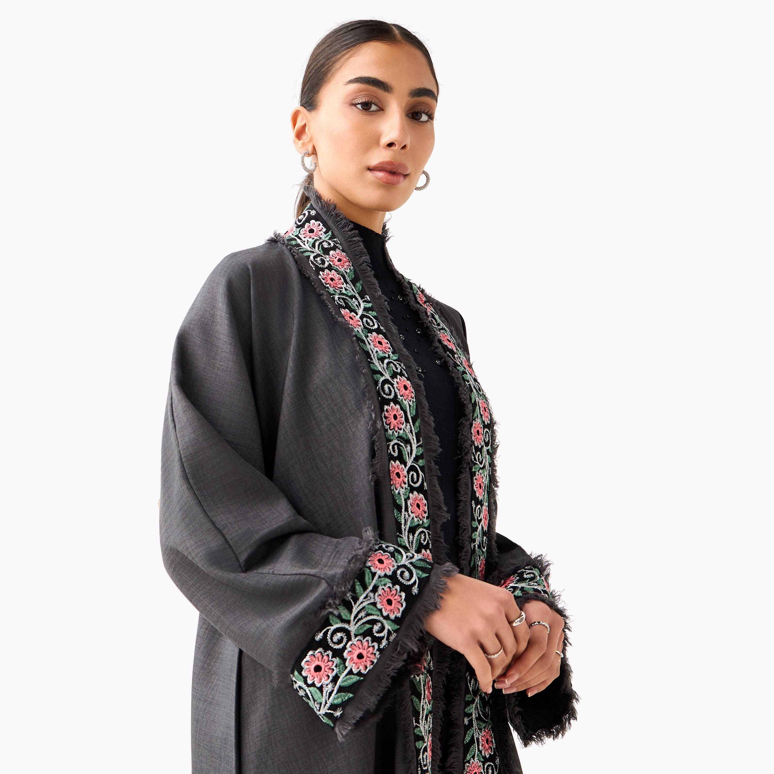 Hadiyath Al Madinah Embroidered Abaya with Hijab-women-arabicclothing-abayas-image-5