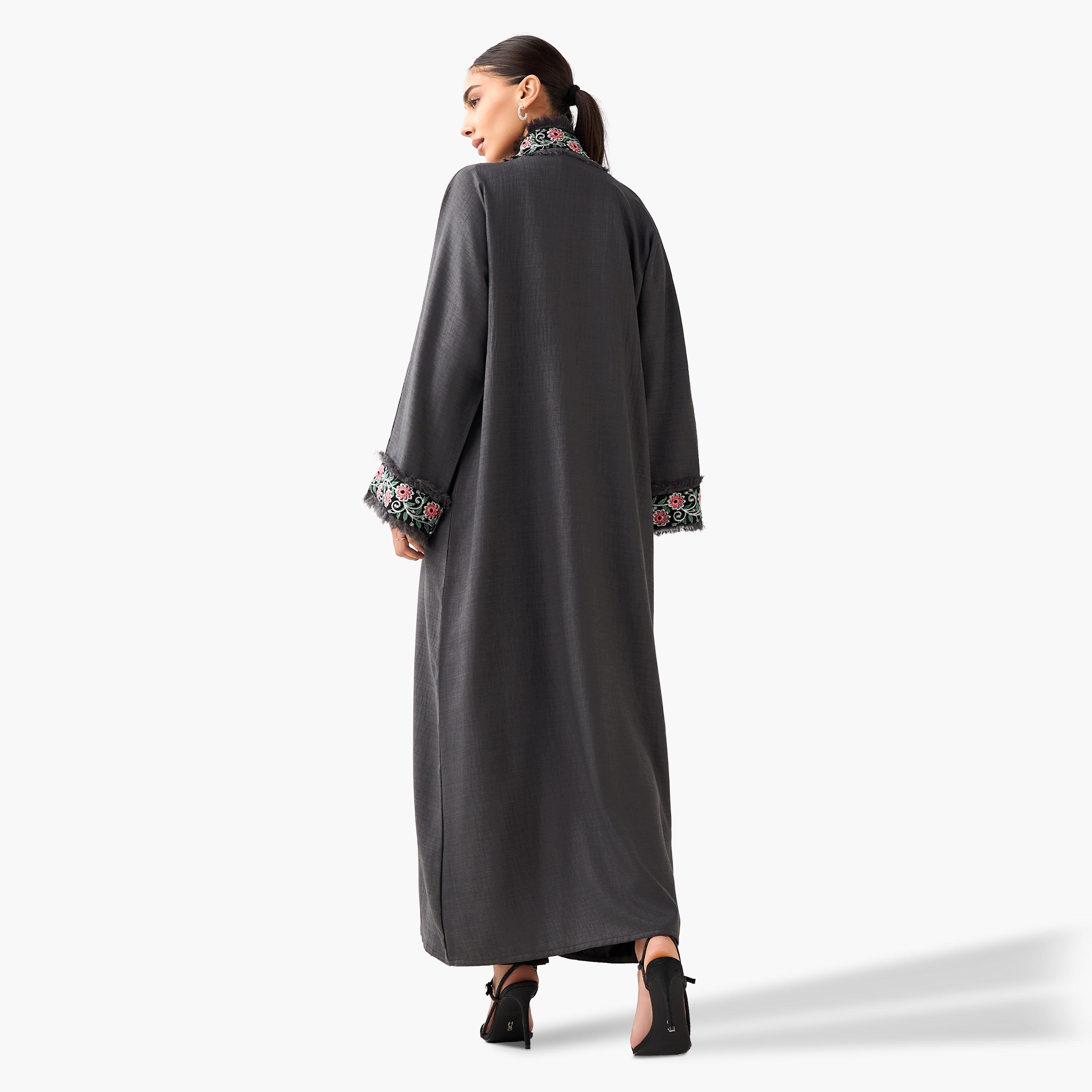 Hadiyath Al Madinah Embroidered Abaya with Hijab-women-arabicclothing-abayas-image-6