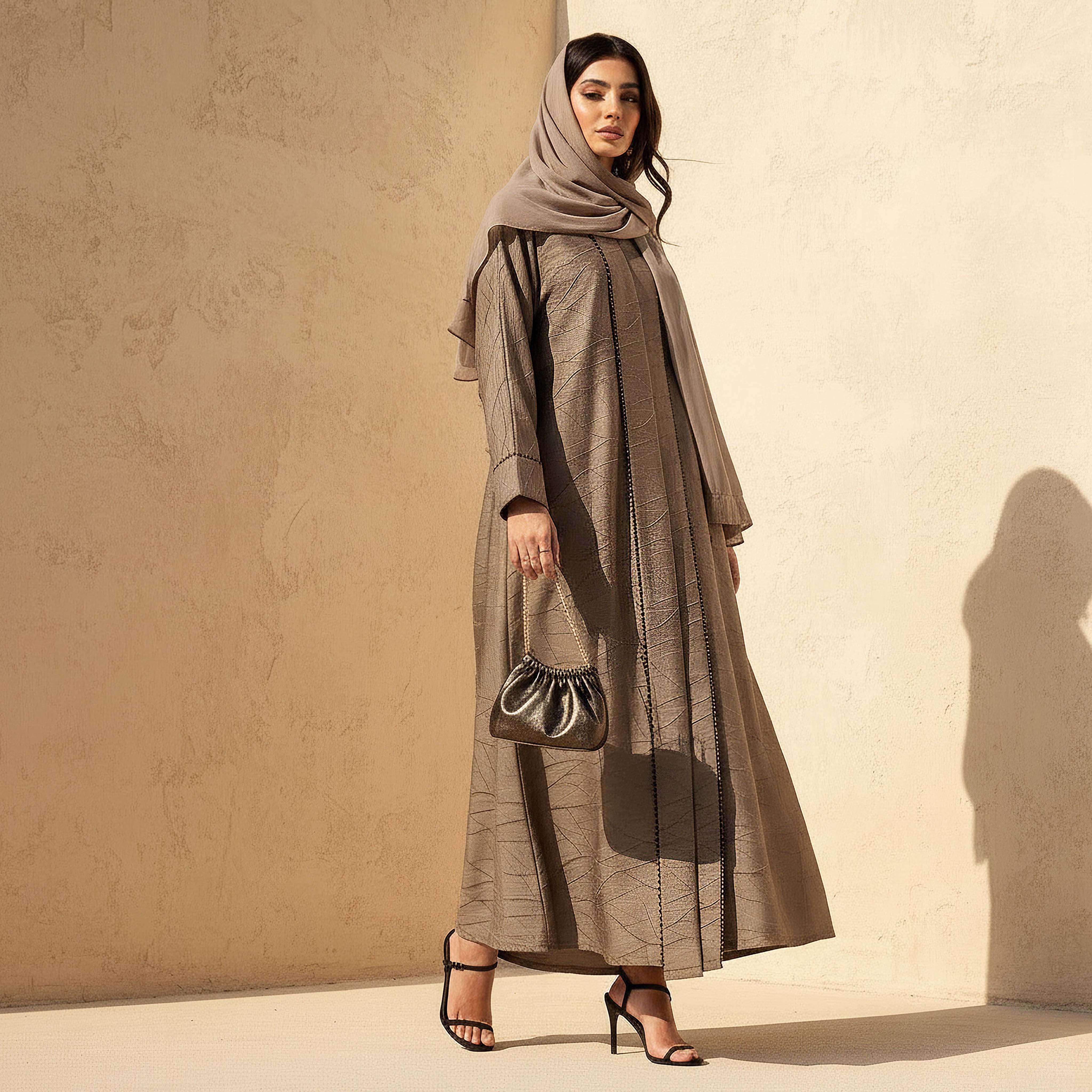 Hadiyath Al Madinah Textured Abaya with Hijab-women-arabicclothing-abayas-image-2