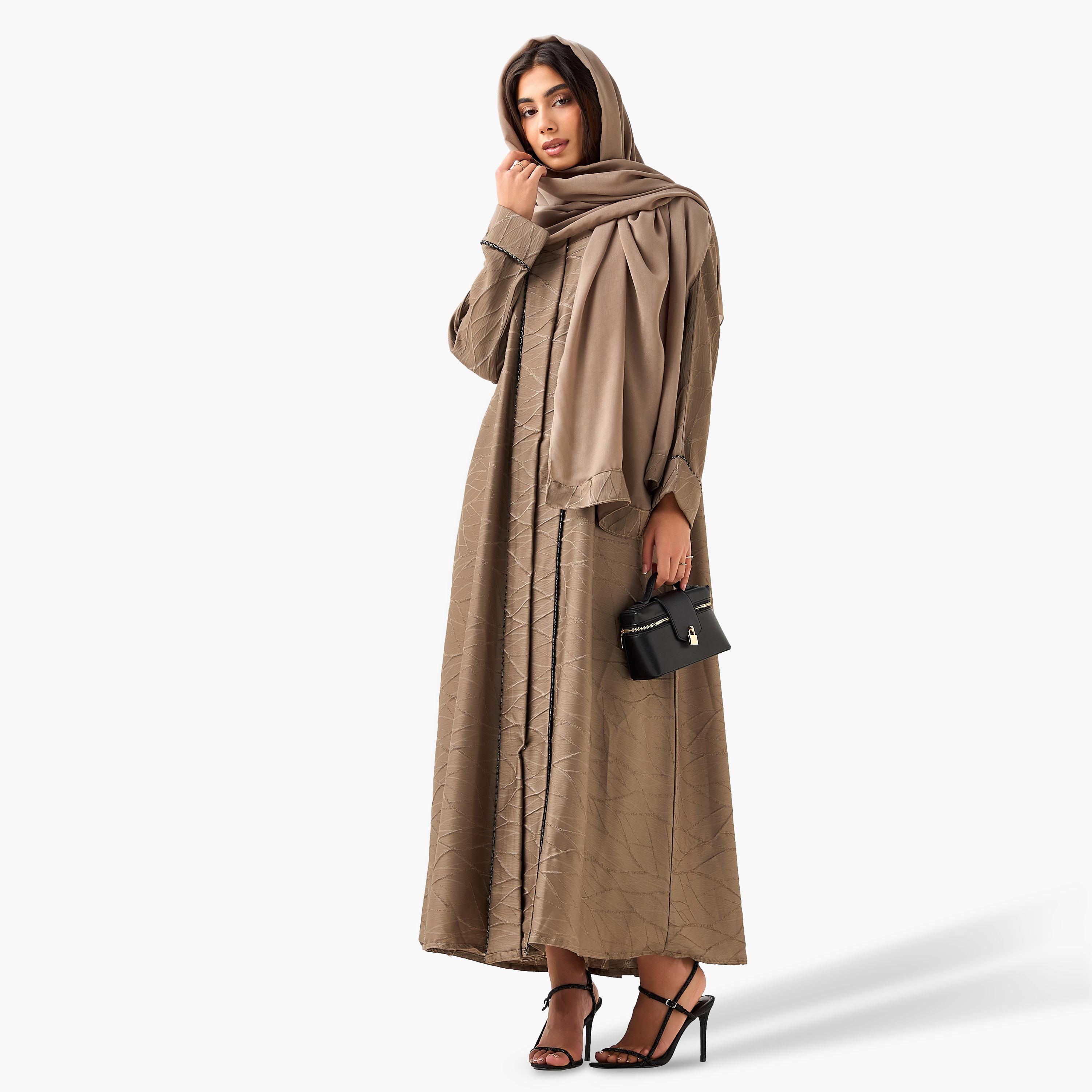 Hadiyath Al Madinah Textured Abaya with Hijab-women-arabicclothing-abayas-image-3