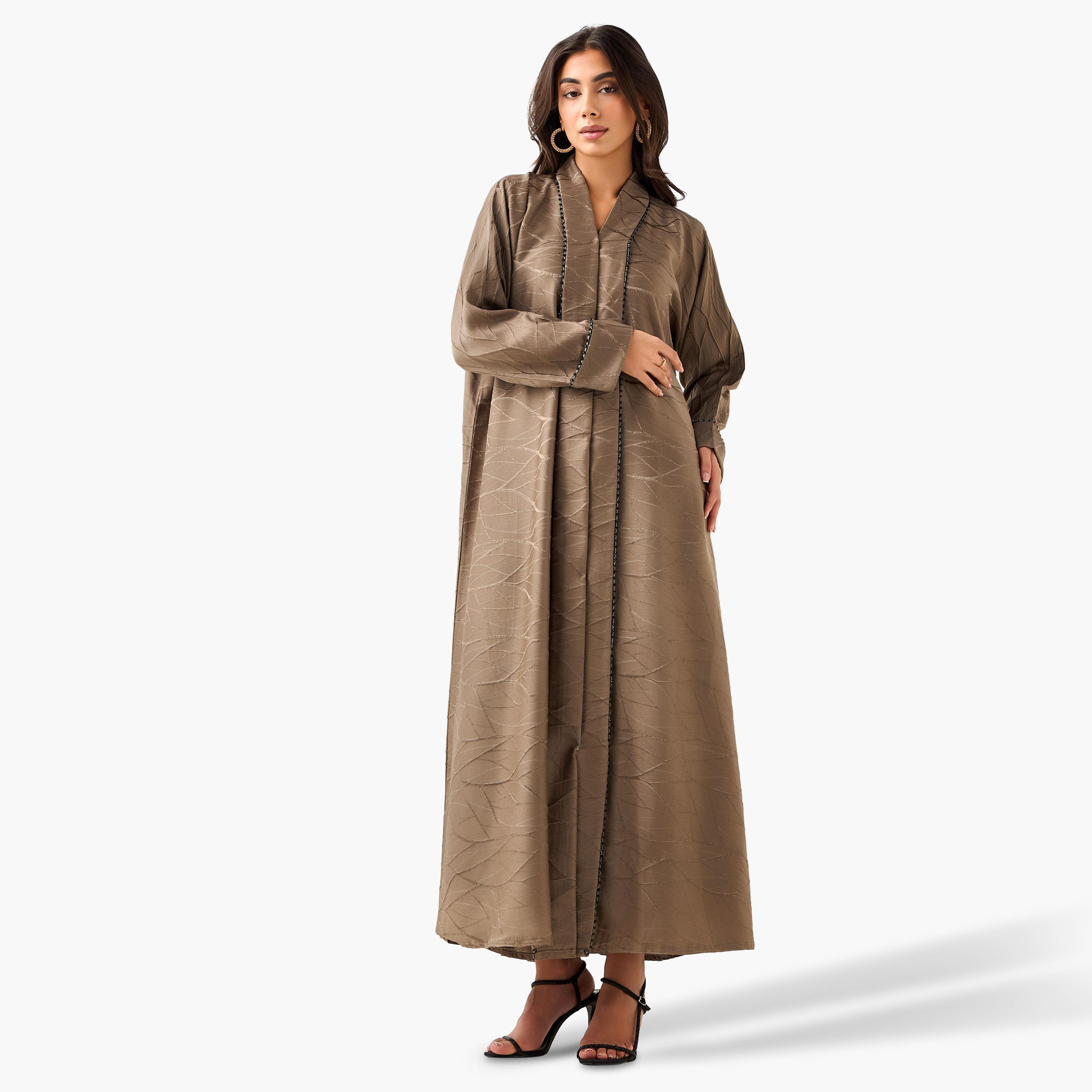 Hadiyath Al Madinah Textured Abaya with Hijab-women-arabicclothing-abayas-image-4