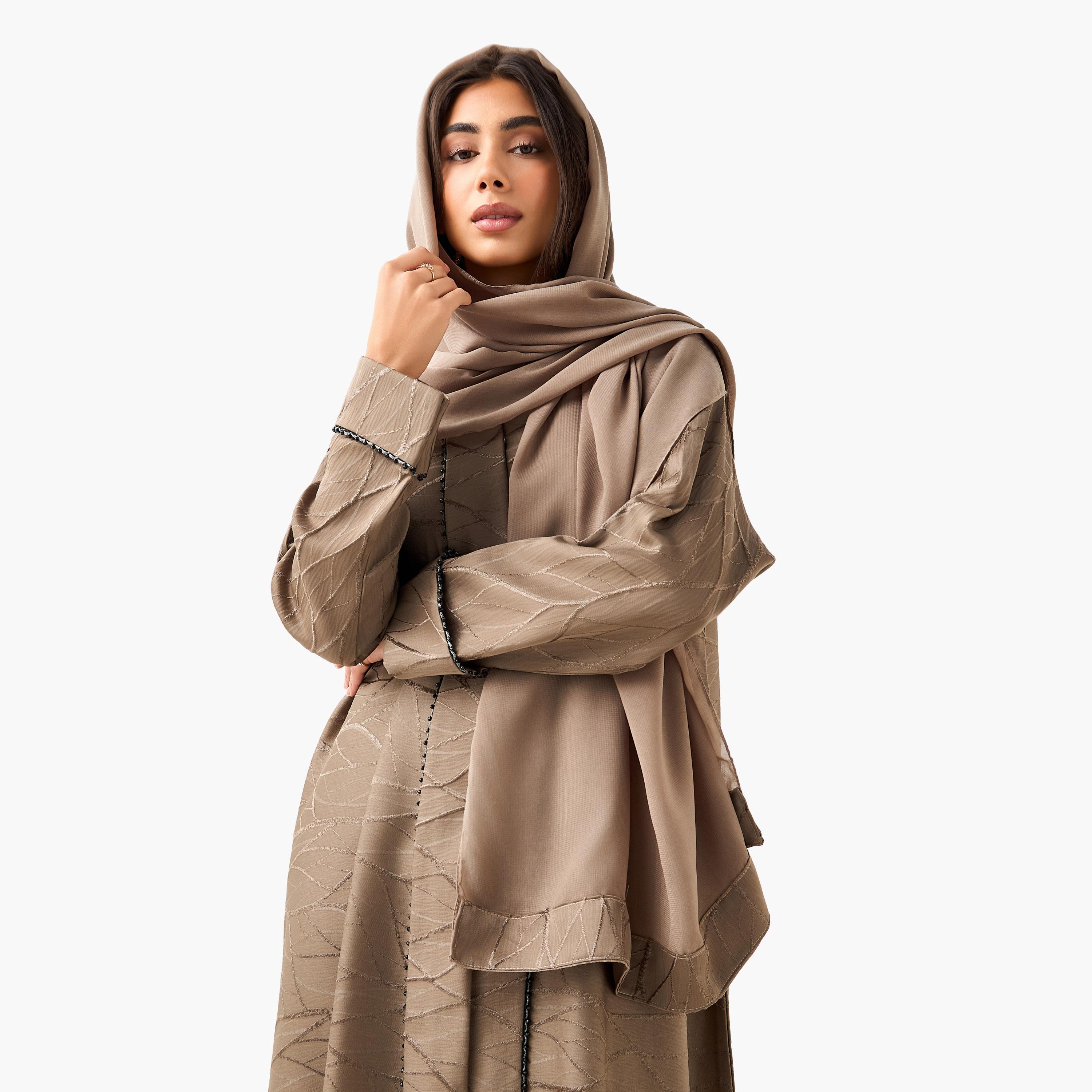 Hadiyath Al Madinah Textured Abaya with Hijab-women-arabicclothing-abayas-image-6