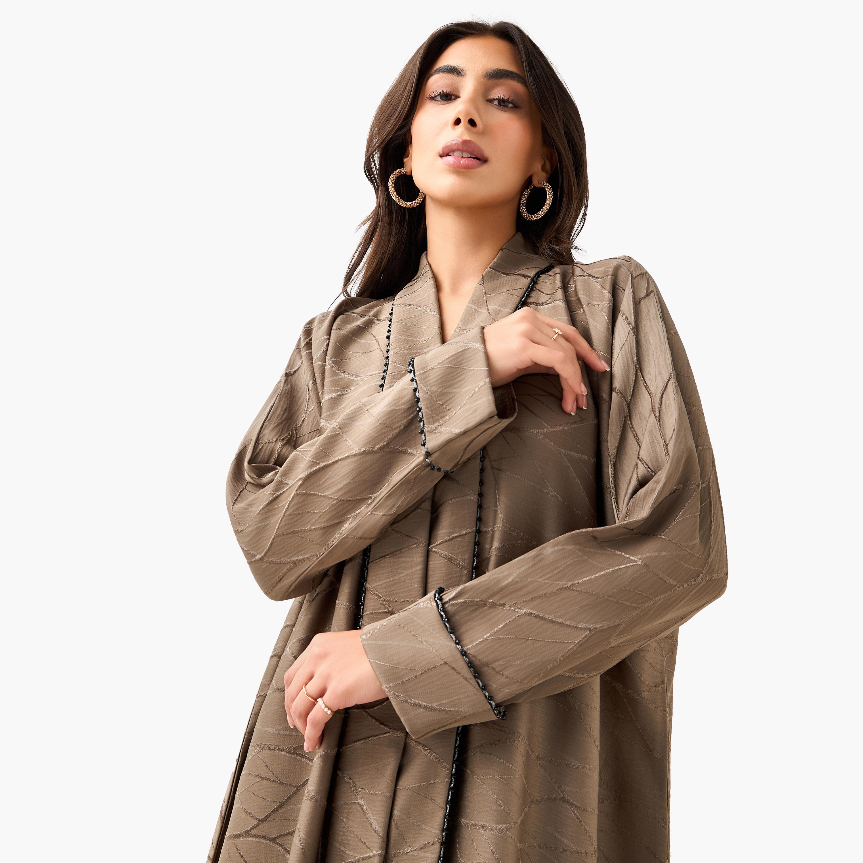 Hadiyath Al Madinah Textured Abaya with Hijab-women-arabicclothing-abayas-image-8