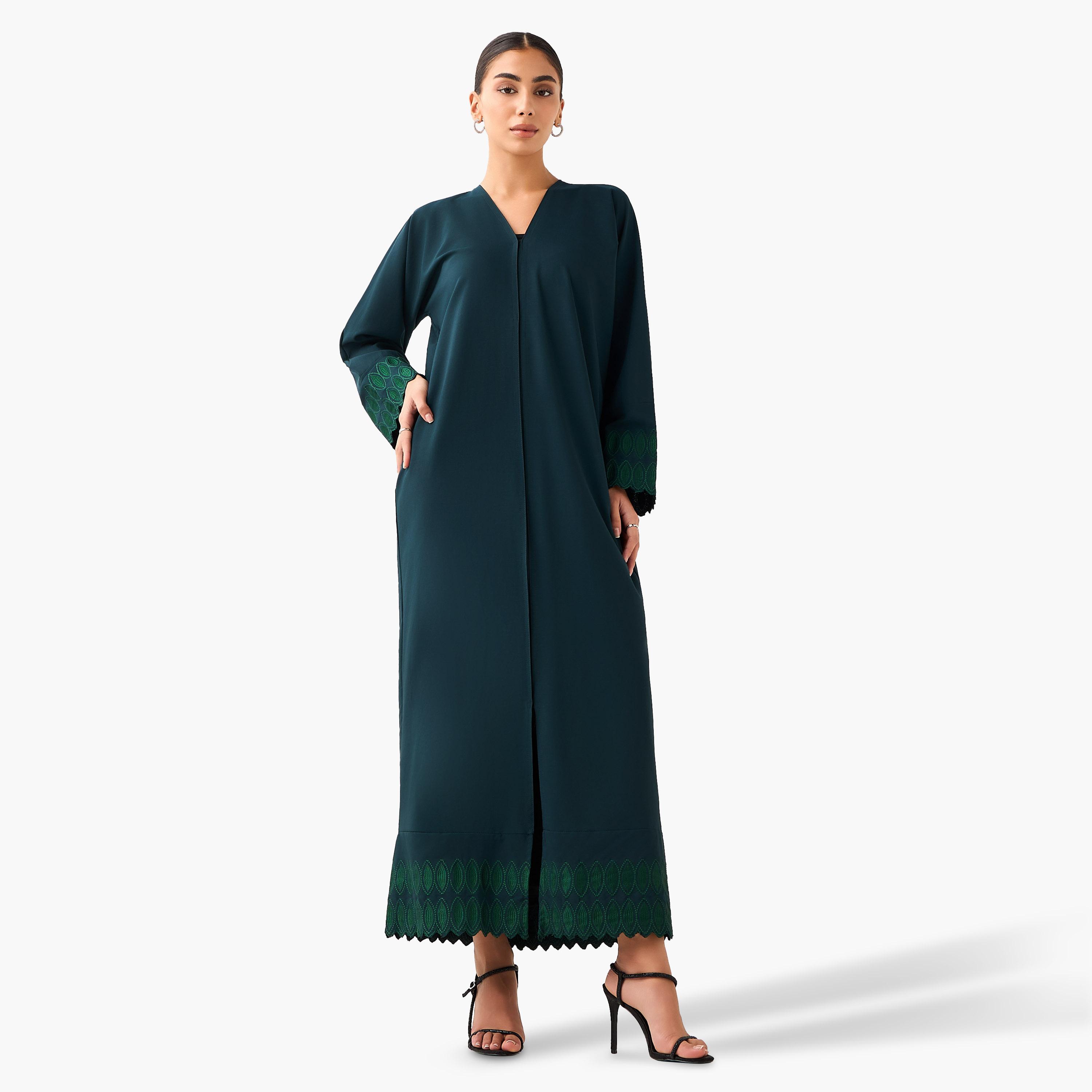 Hadiyath Al Madinah Embroidered Abaya with Hijab-women-arabicclothing-abayas-image-2