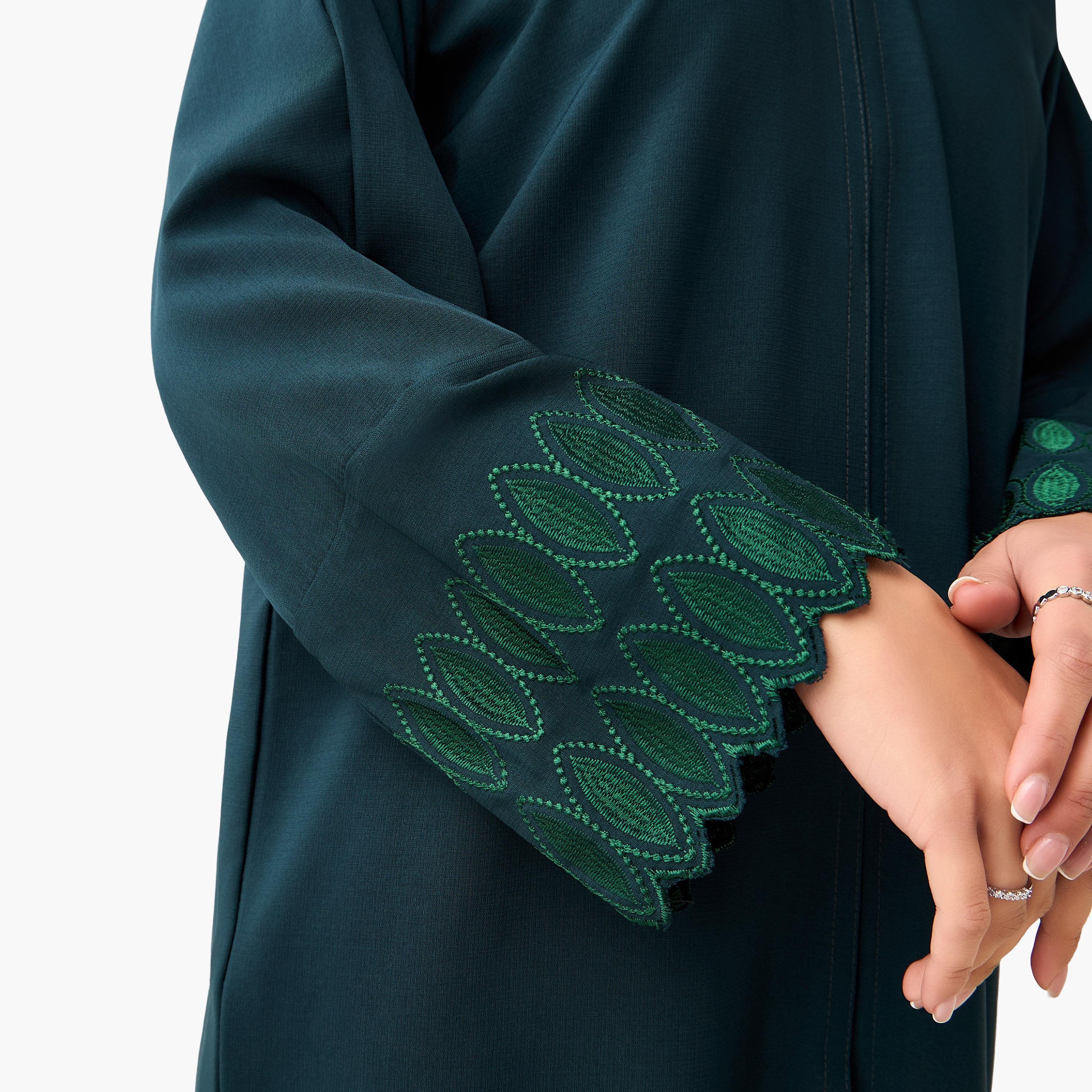 Hadiyath Al Madinah Embroidered Abaya with Hijab-women-arabicclothing-abayas-image-3