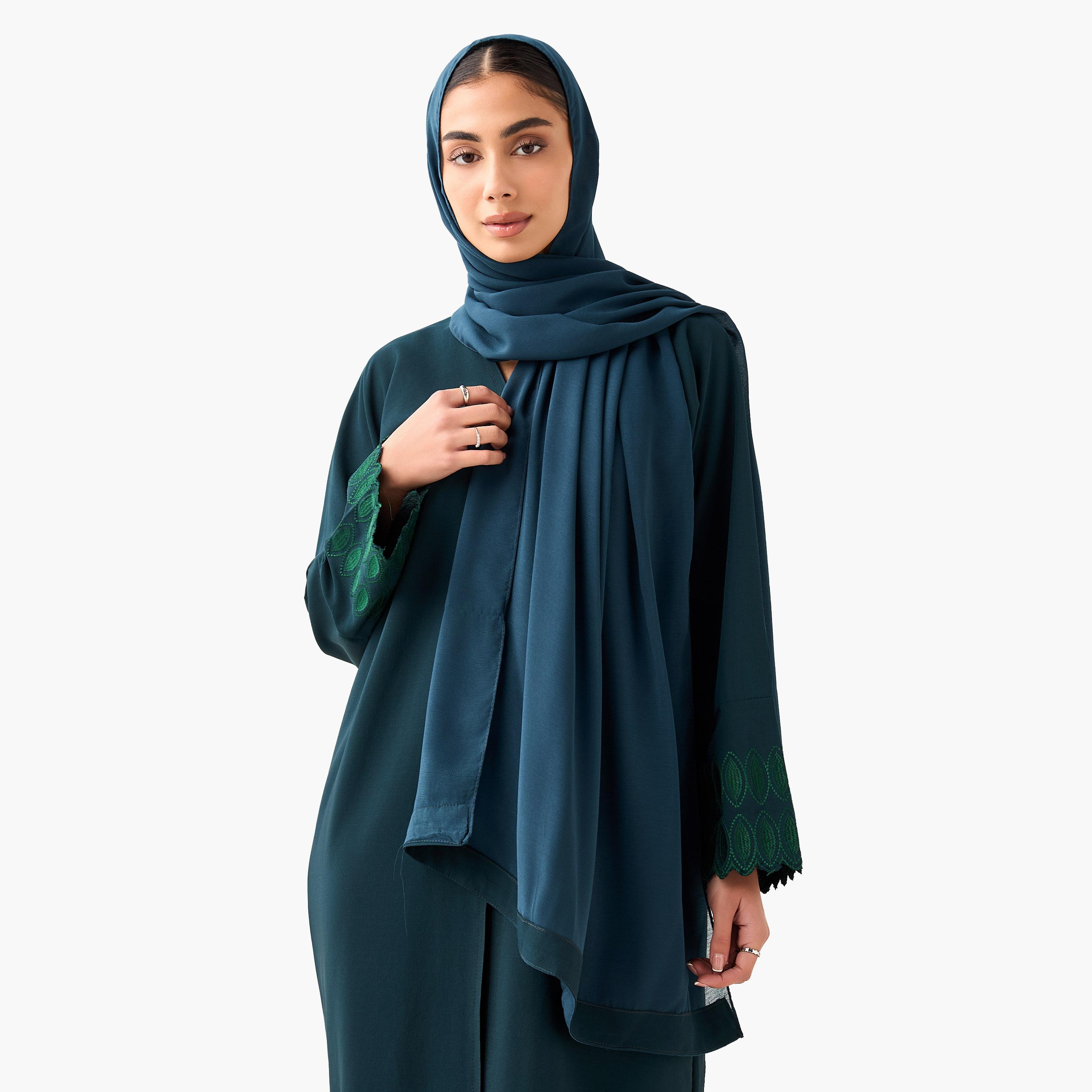 Hadiyath Al Madinah Embroidered Abaya with Hijab-women-arabicclothing-abayas-image-4