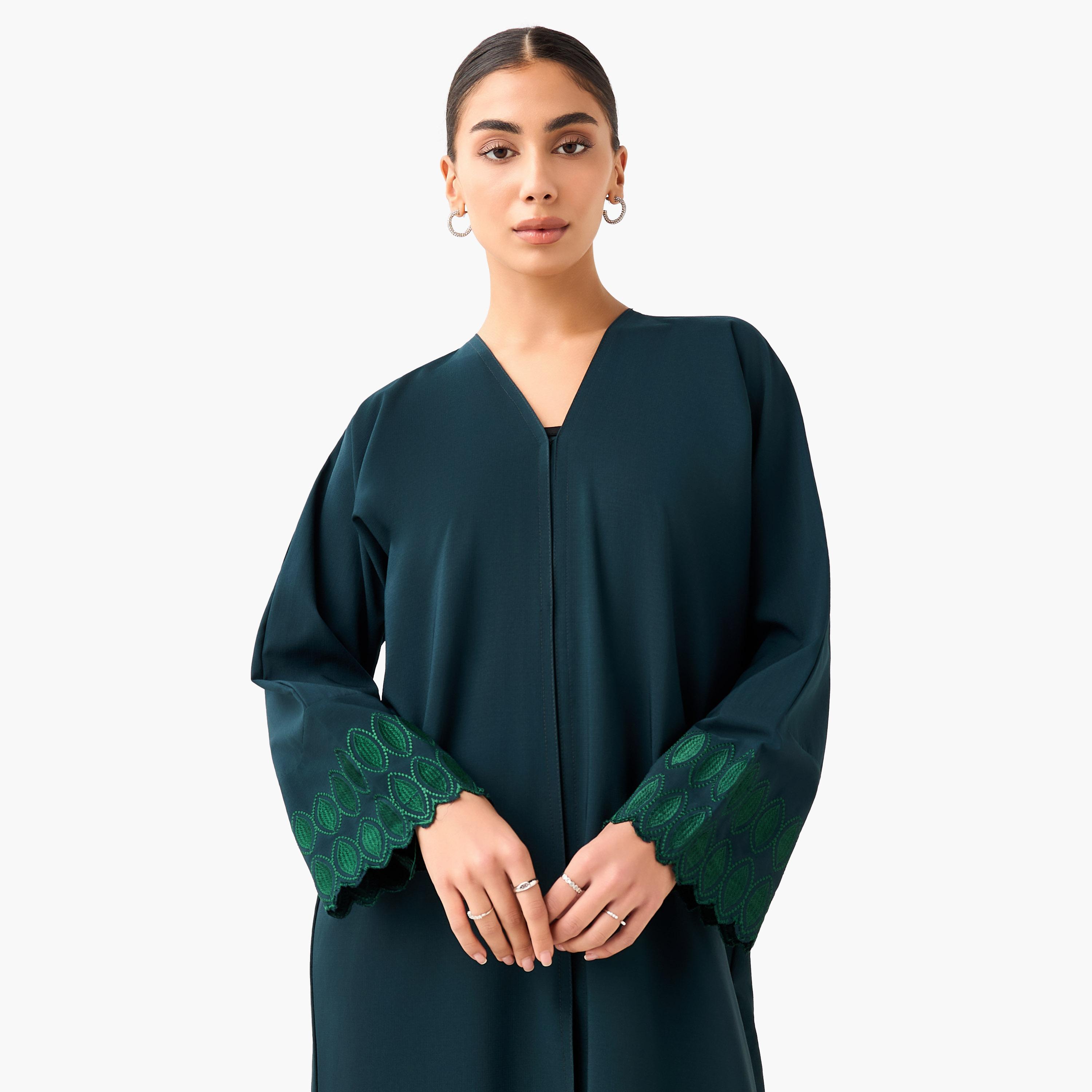 Hadiyath Al Madinah Embroidered Abaya with Hijab-women-arabicclothing-abayas-image-6