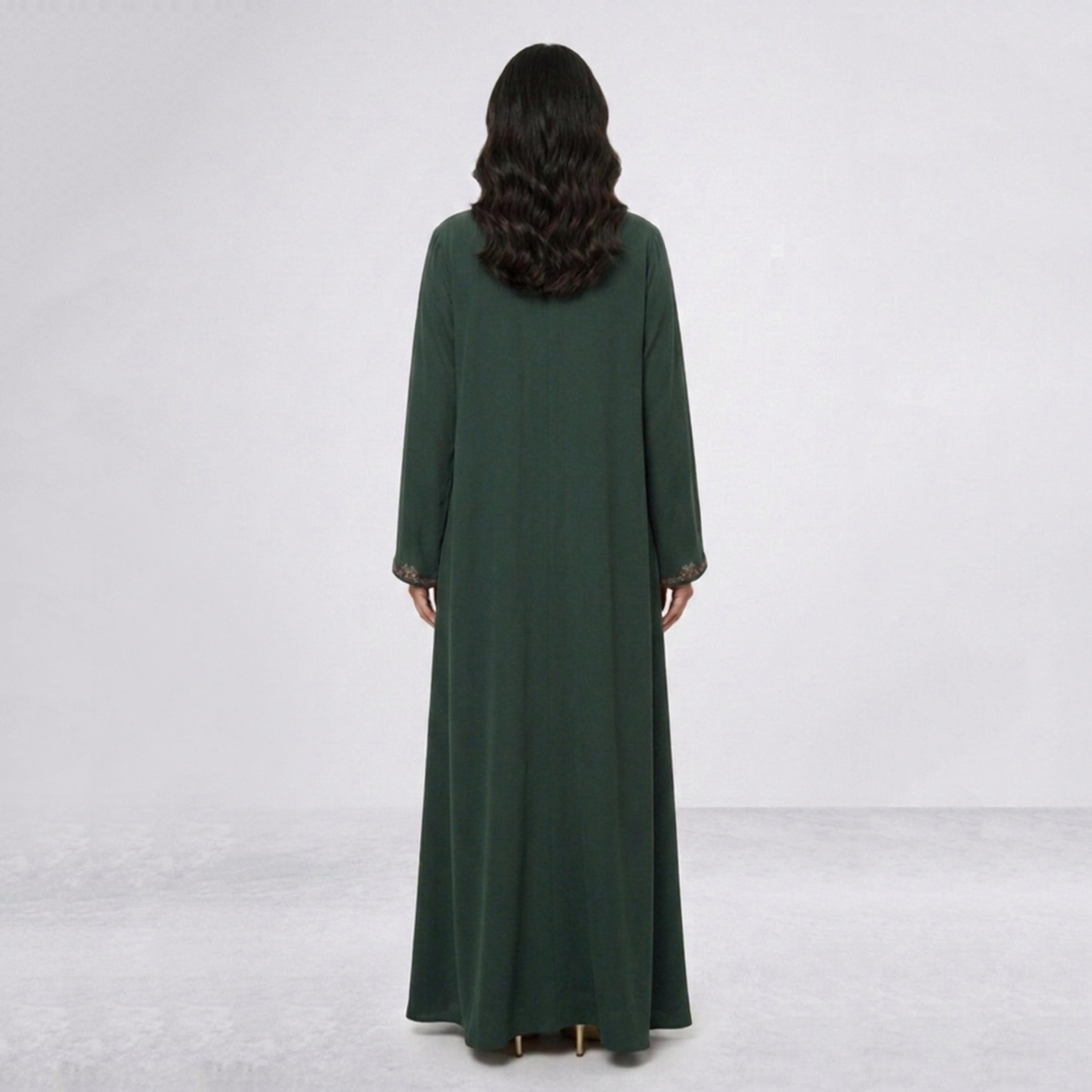 عباءة نسائية طبقات باللون الأخضر مطرزة مع فستان داخلي متصل وحجاب من حديث المدينة-women-arabicclothing-abayas-image-4