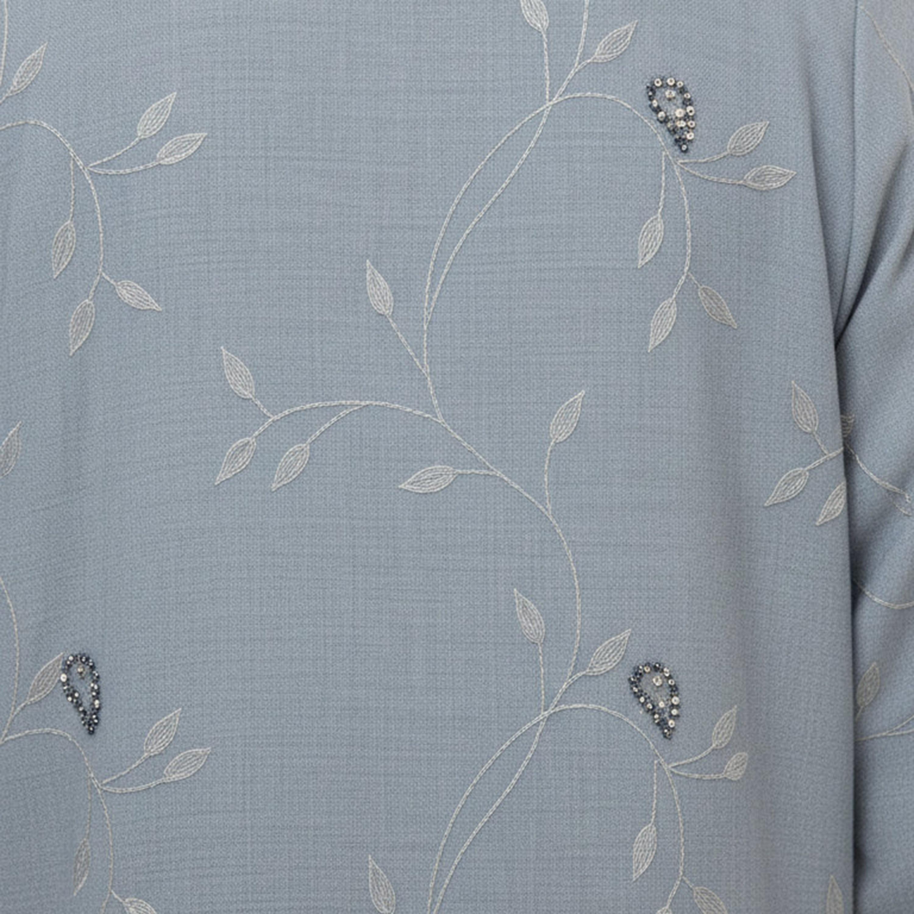 Hadiyath Al Madinah Grey Leaf Embroidered Women's Abaya with Hijab-women-arabicclothing-abayas-image-2