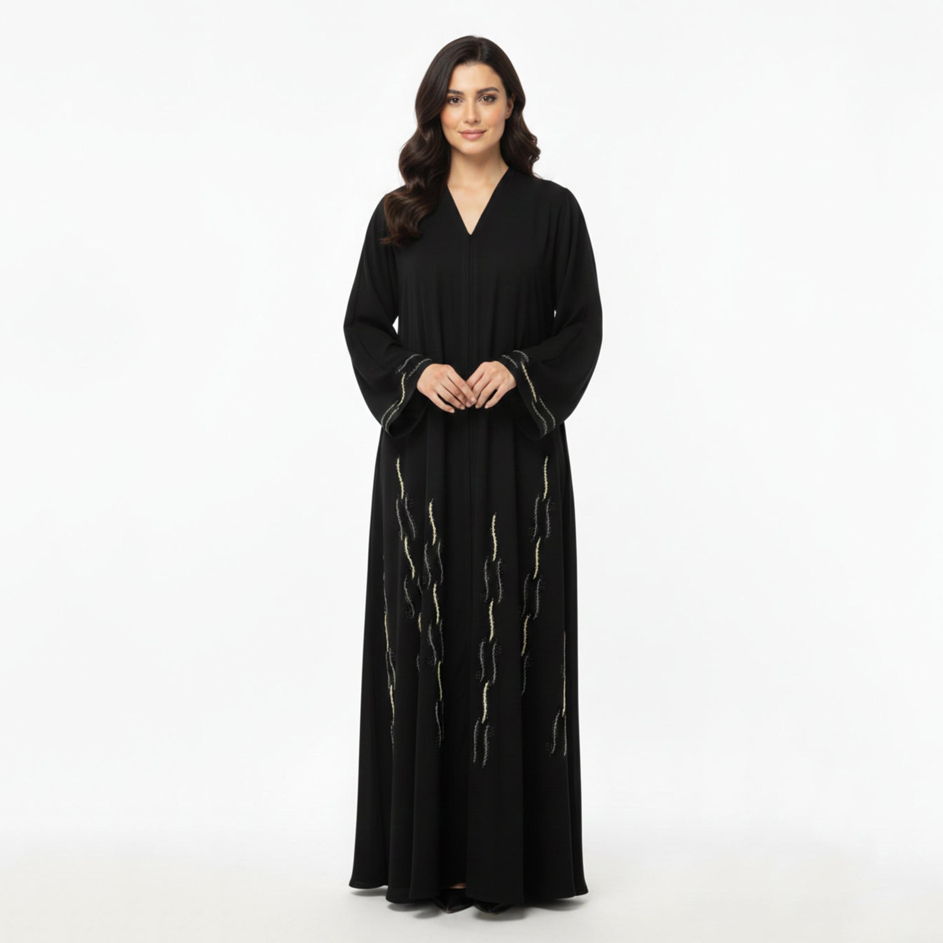عباءة نسائية سوداء بشغل يدوي "هاند وورك" مع حجاب من حديث المدينة-women-arabicclothing-abayas-image-3