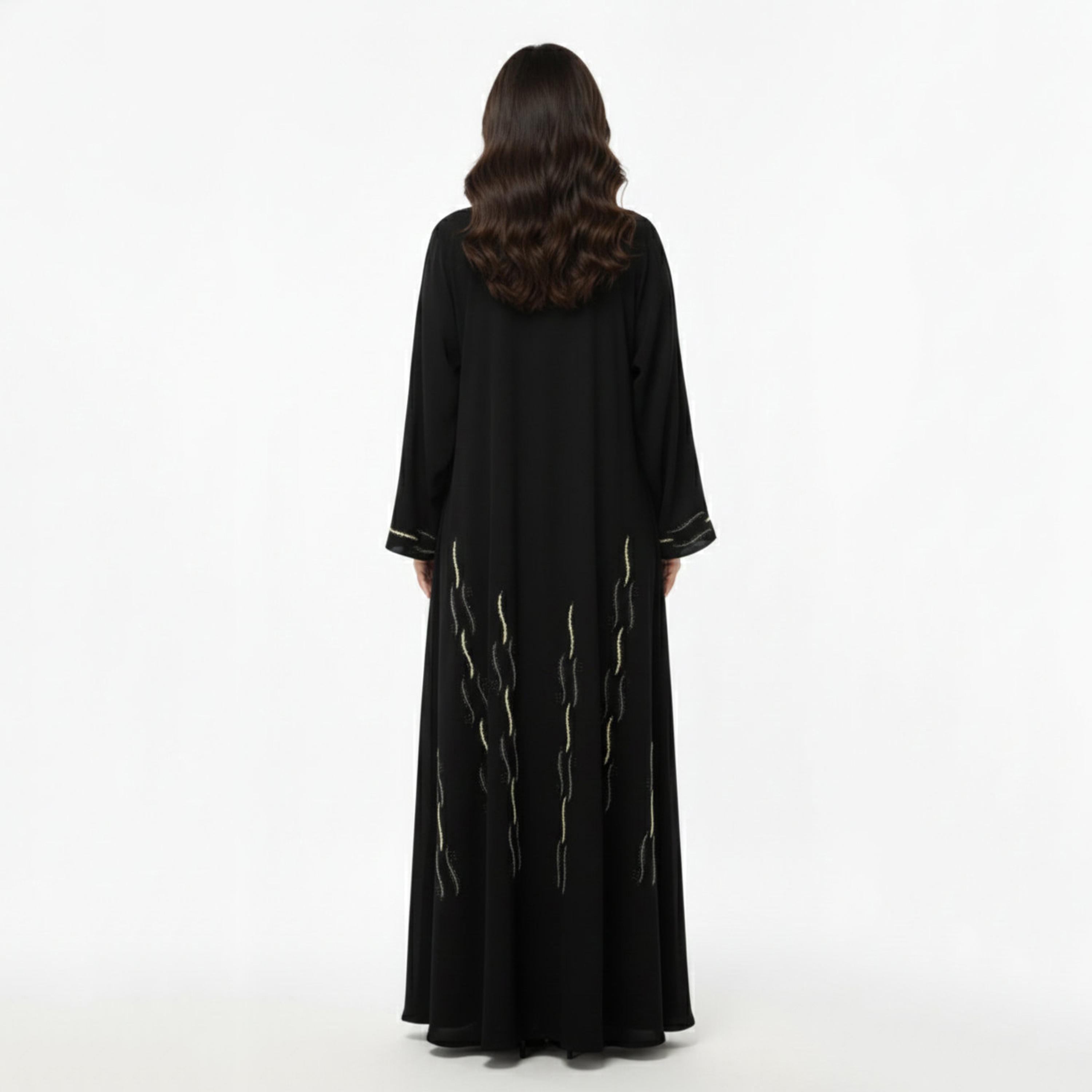 عباءة نسائية سوداء بشغل يدوي "هاند وورك" مع حجاب من حديث المدينة-women-arabicclothing-abayas-image-4