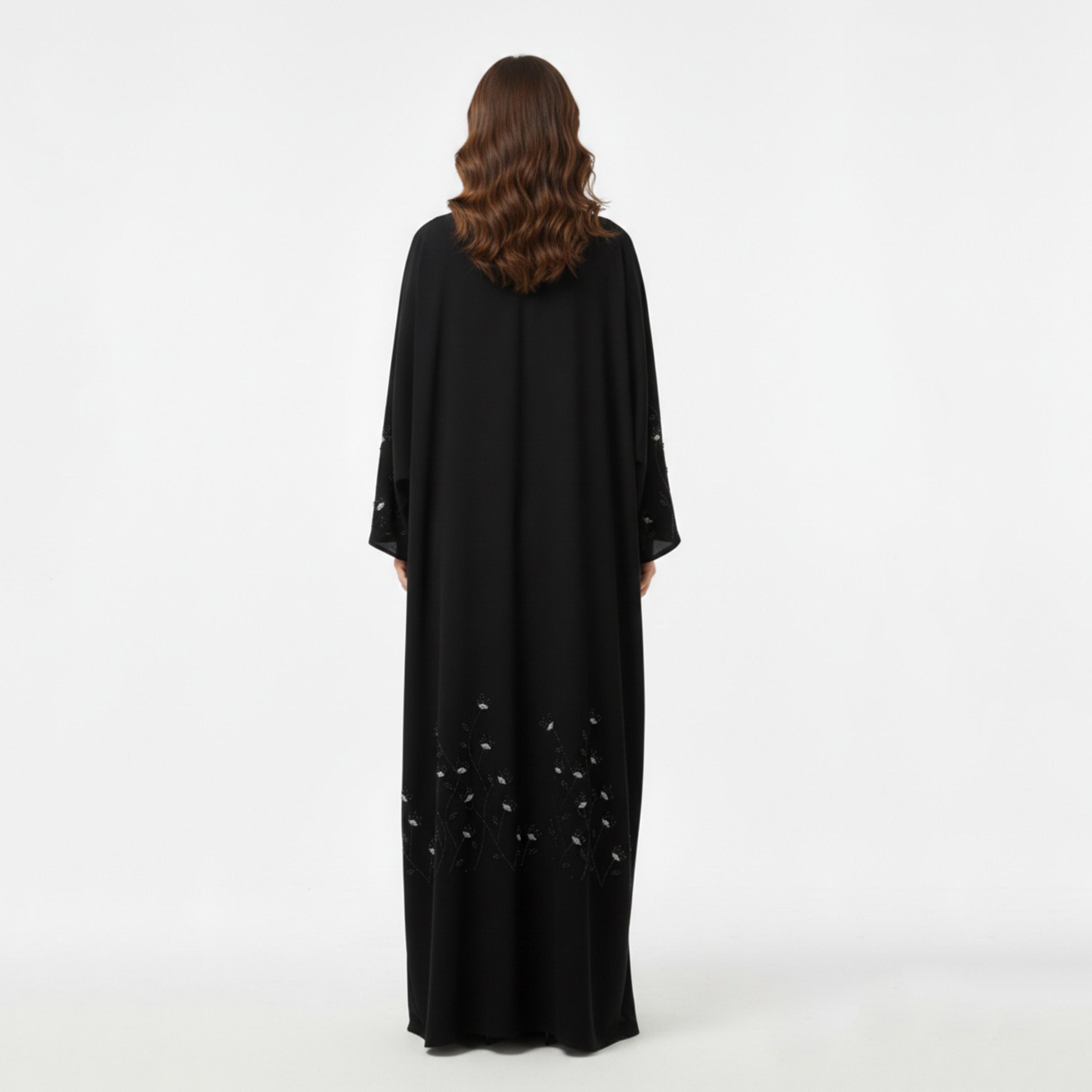 عباءة نسائية سوداء بشغل يدوي "هاند وورك" مع حجاب من حديث المدينة-women-arabicclothing-abayas-image-4