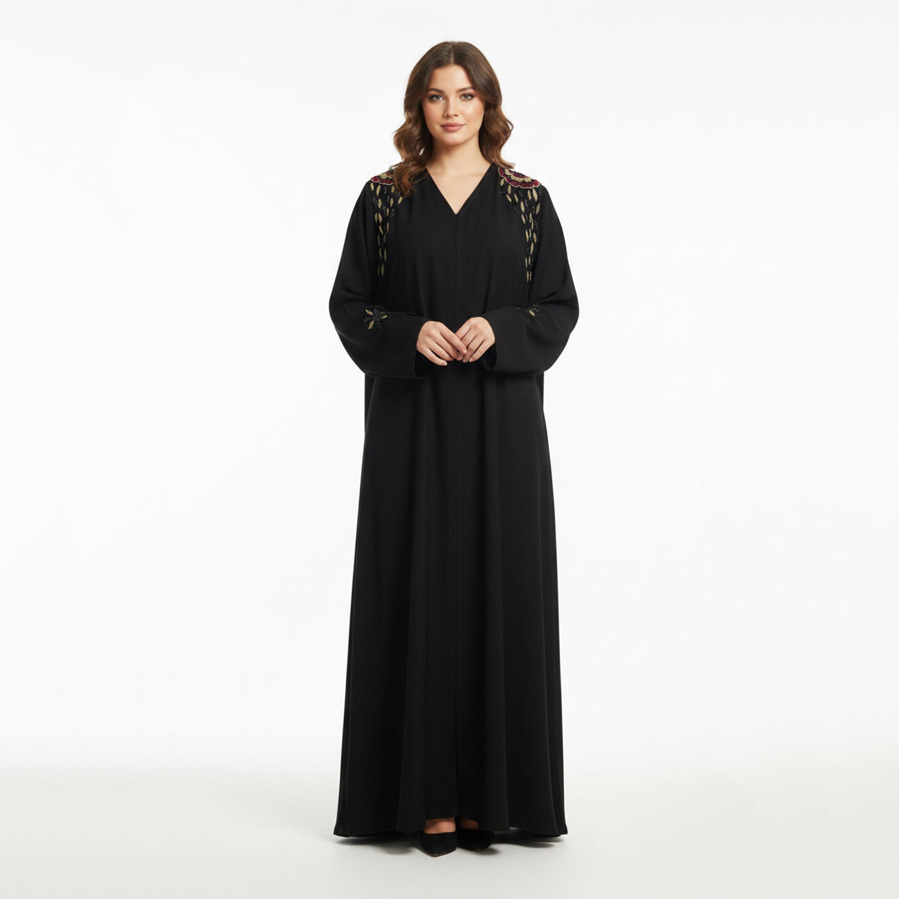عباءة نسائية سوداء بتطريز يدوي وزينة مع حجاب من حديث المدينة-women-arabicclothing-abayas-image-3