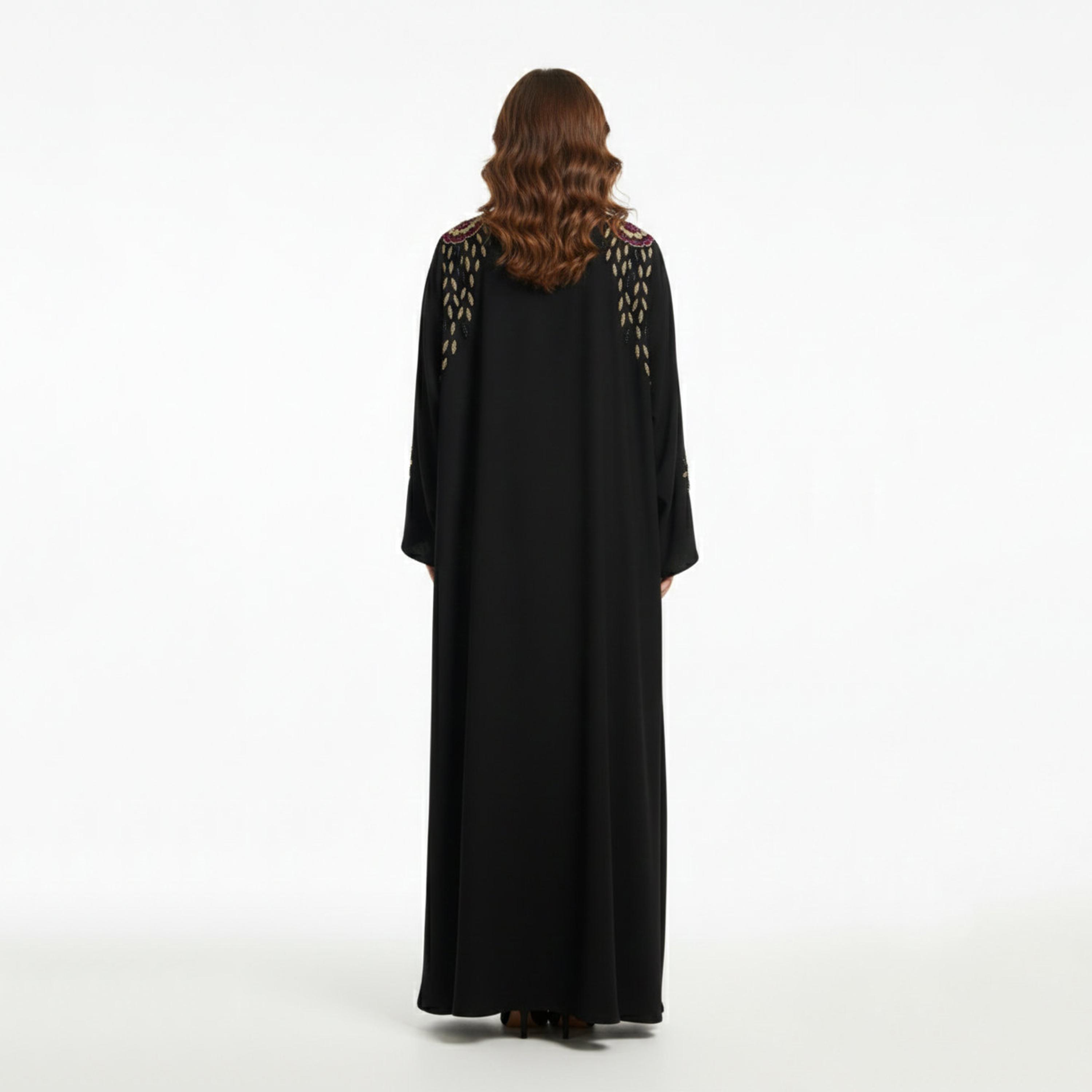عباءة نسائية سوداء بتطريز يدوي وزينة مع حجاب من حديث المدينة-women-arabicclothing-abayas-image-4