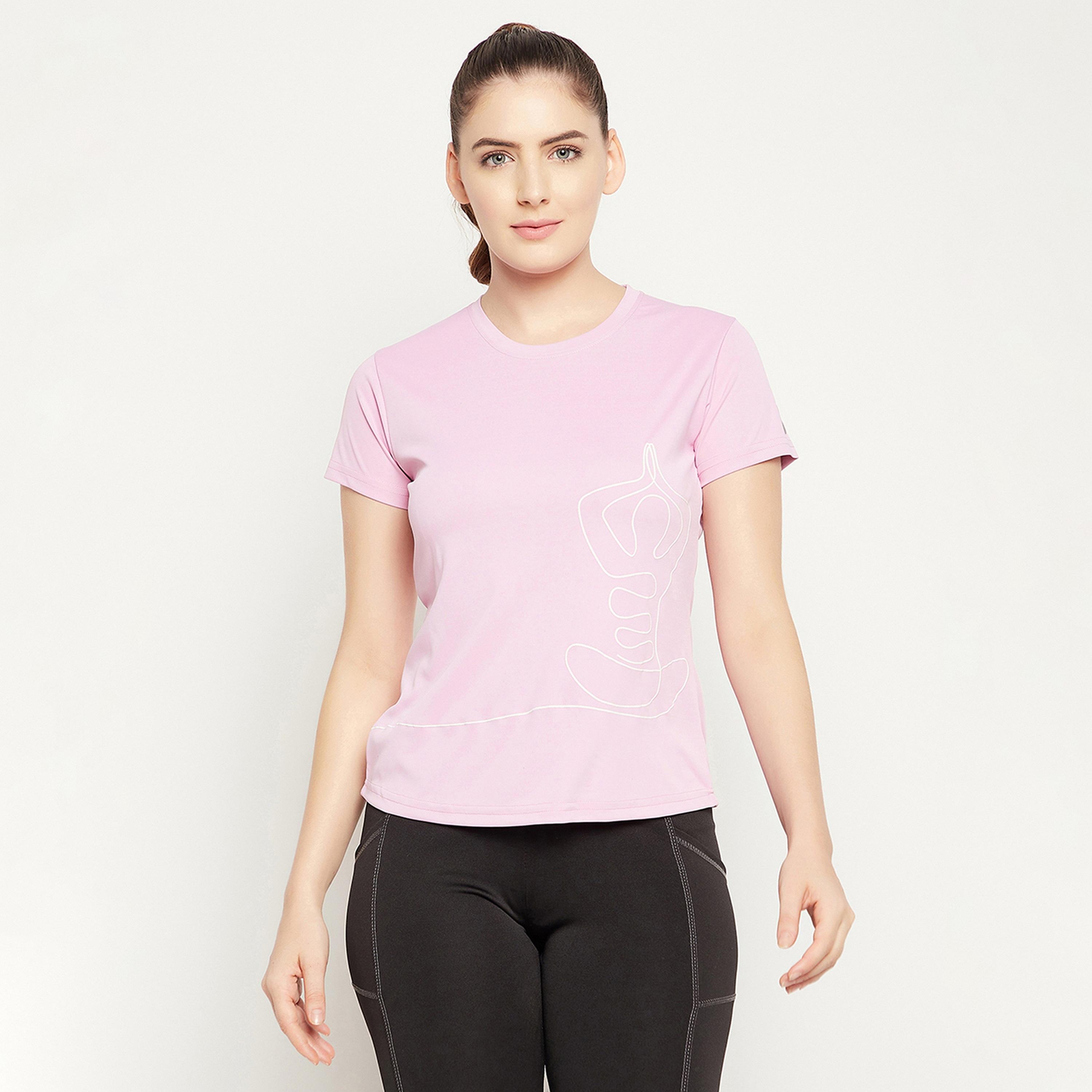 Clovia Comfort-Fit Abstract Figure Print Women's Active T-Shirt in Pink-women-clothing-sportswearandactivewear-tshirtsandvests-image-1
