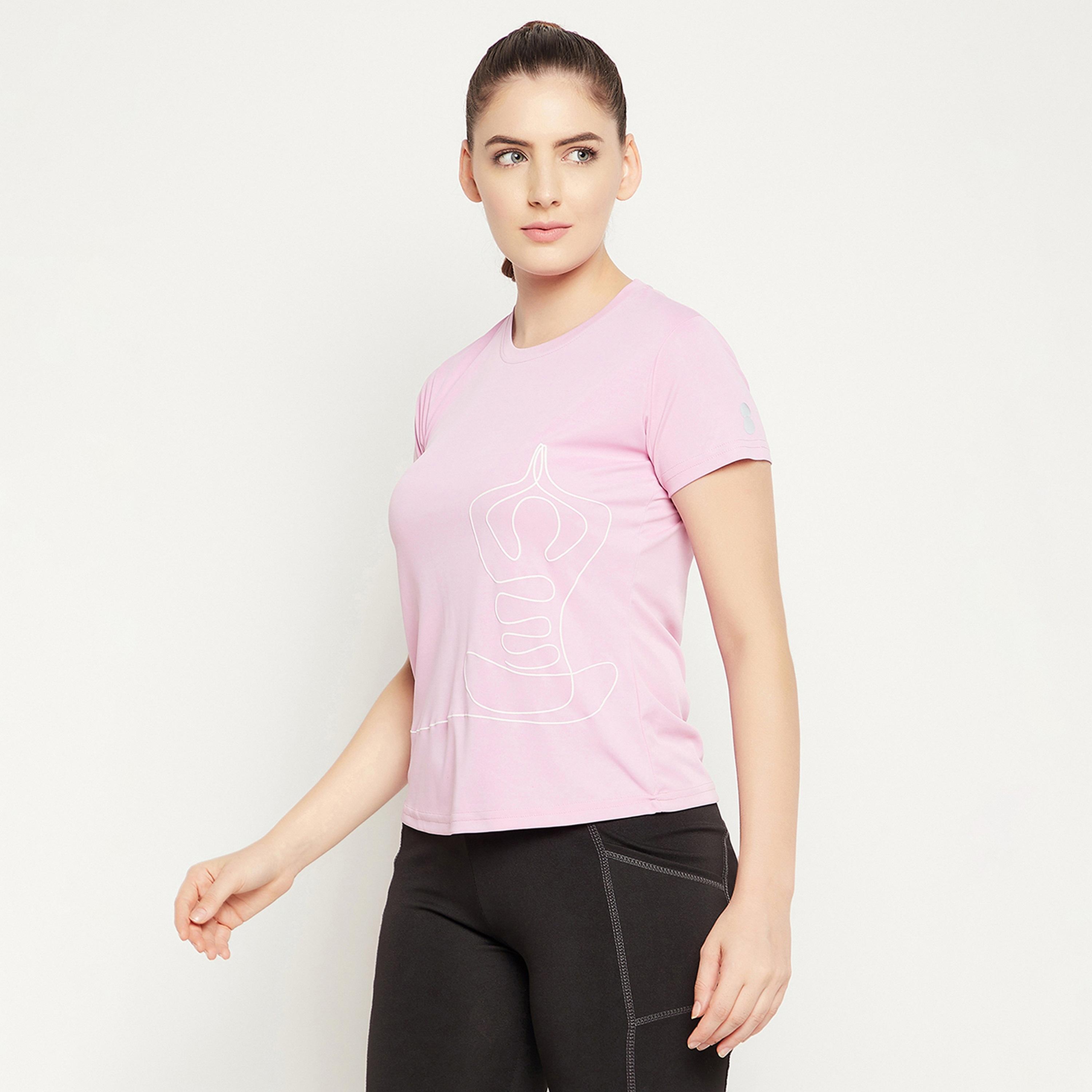 Clovia Comfort-Fit Abstract Figure Print Women's Active T-Shirt in Pink-women-clothing-sportswearandactivewear-tshirtsandvests-image-2