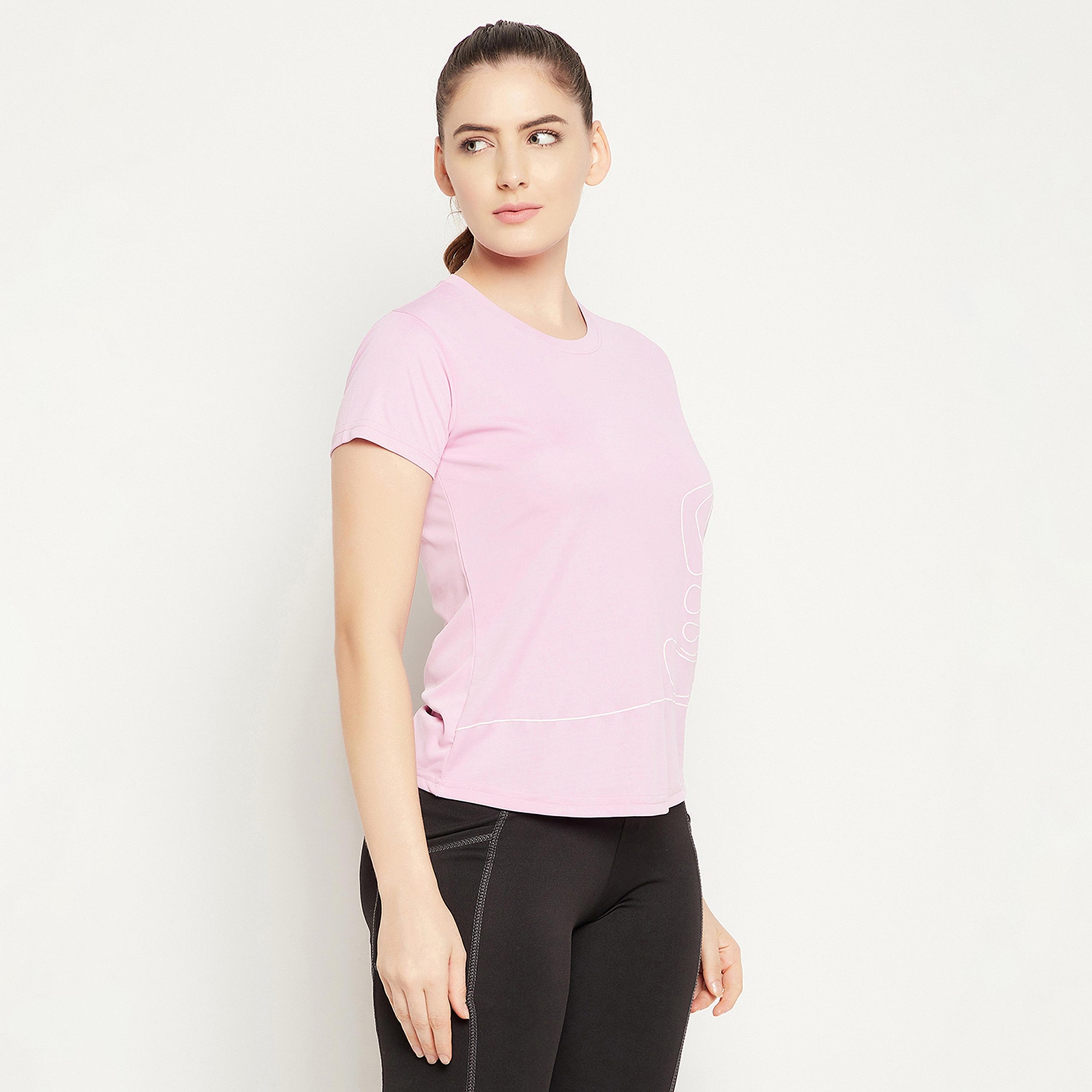 Clovia Comfort-Fit Abstract Figure Print Women's Active T-Shirt in Pink-women-clothing-sportswearandactivewear-tshirtsandvests-image-3