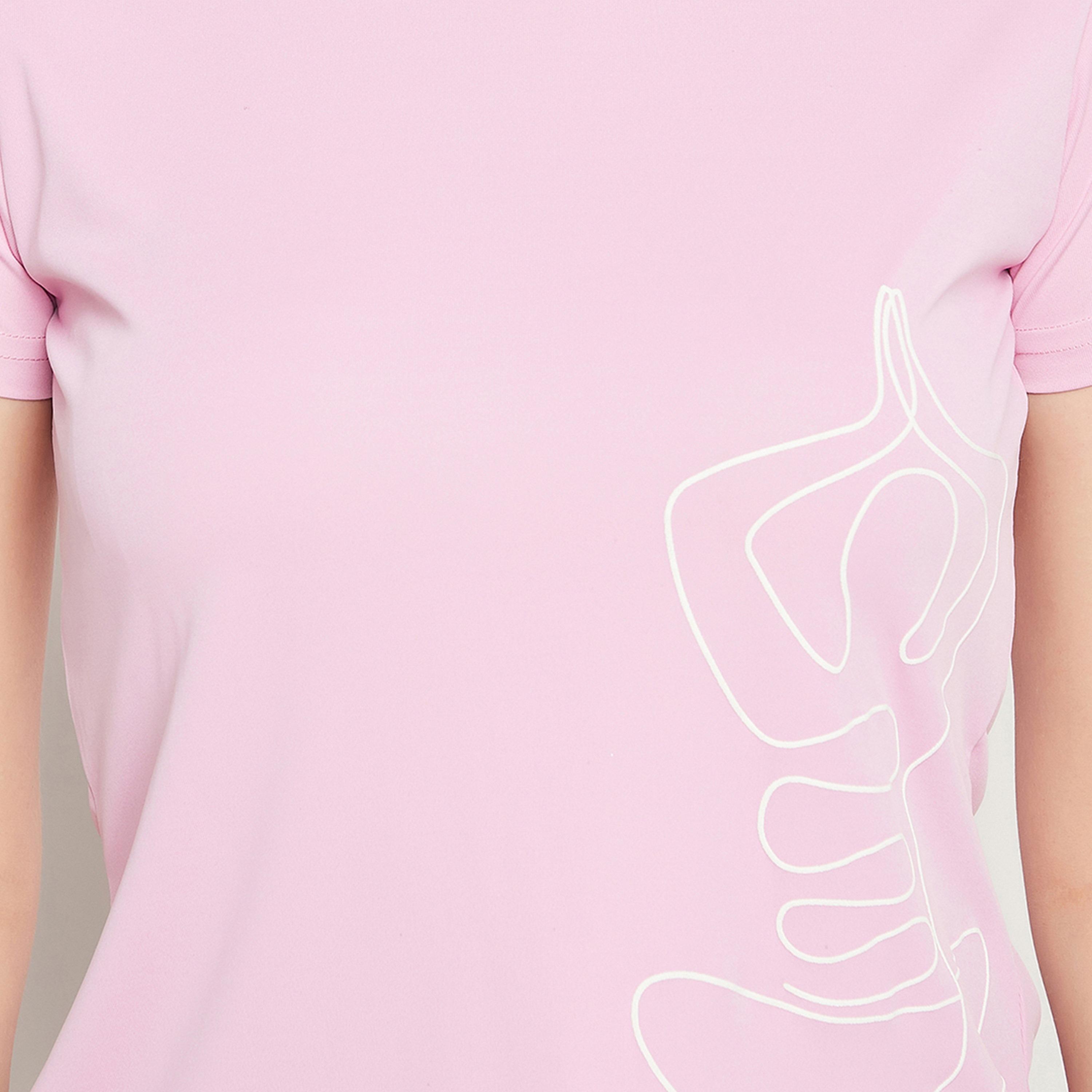 Clovia Comfort-Fit Abstract Figure Print Women's Active T-Shirt in Pink-women-clothing-sportswearandactivewear-tshirtsandvests-image-5