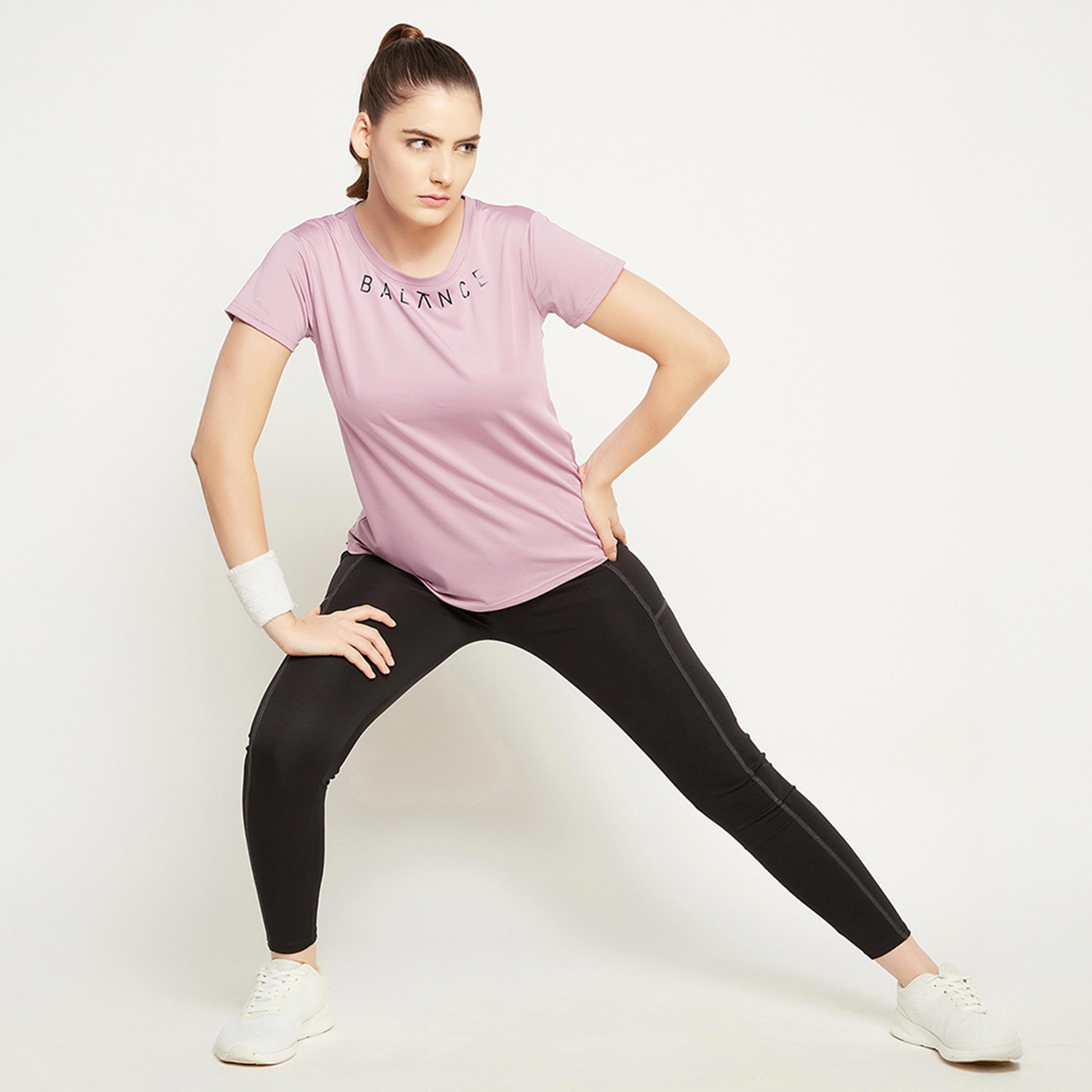 Clovia Comfort-Fit Text Print Women's Active T-Shirt in Lavender-women-clothing-tshirts-image-2