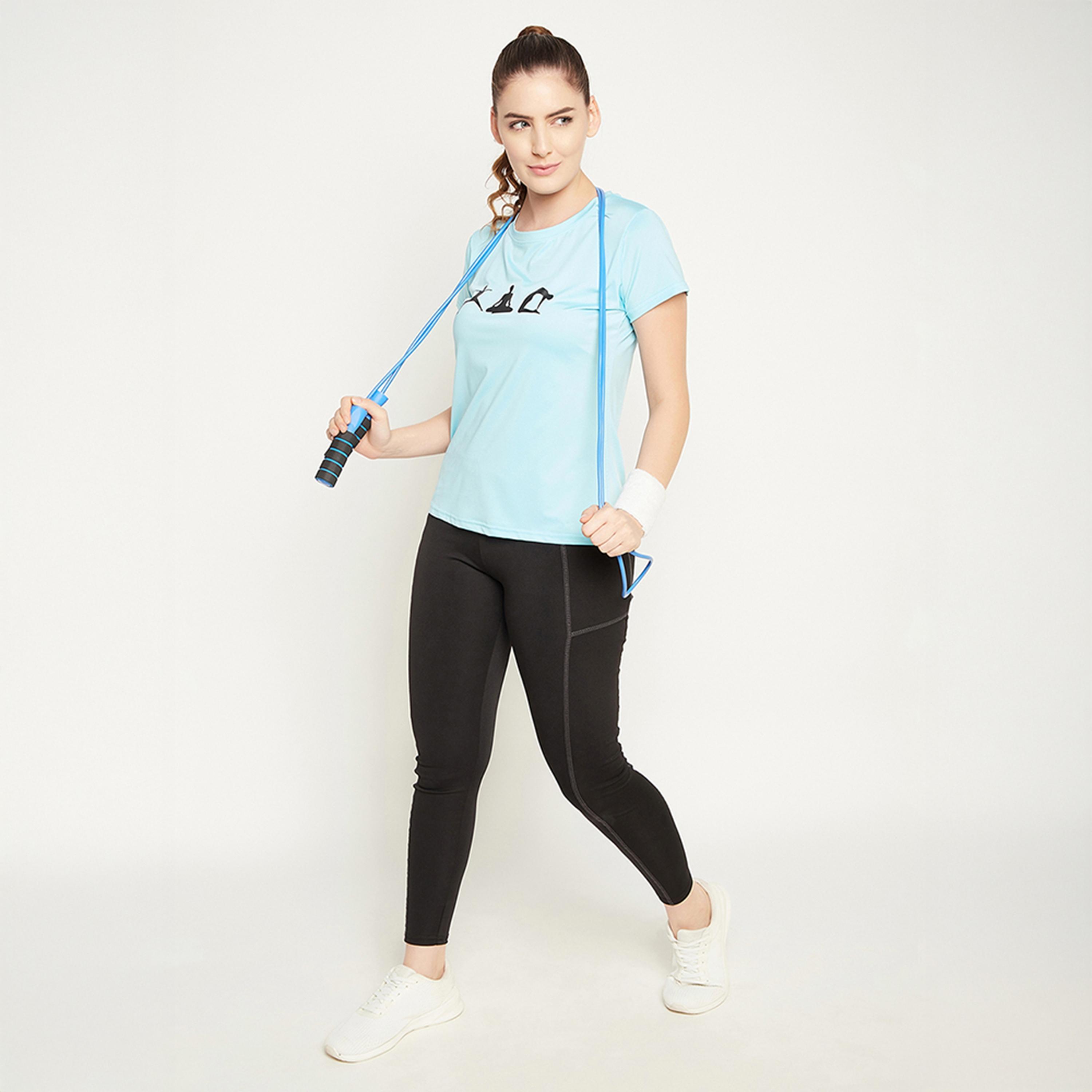 Clovia Comfort Fit Graphic Print Women's Active T-Shirt in Sky Blue-women-clothing-tshirts-image-2