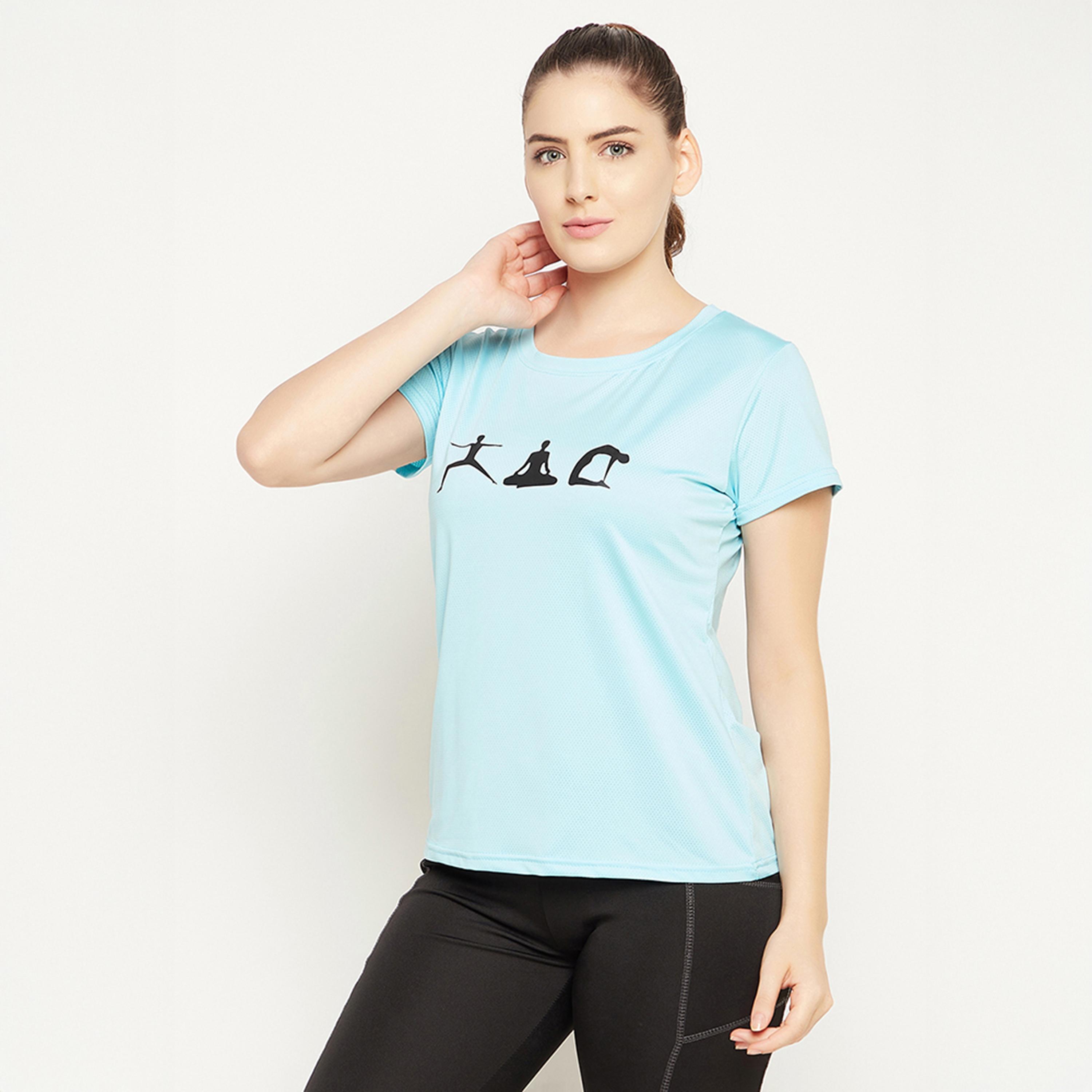 Clovia Comfort Fit Graphic Print Women's Active T-Shirt in Sky Blue-women-clothing-tshirts-image-3