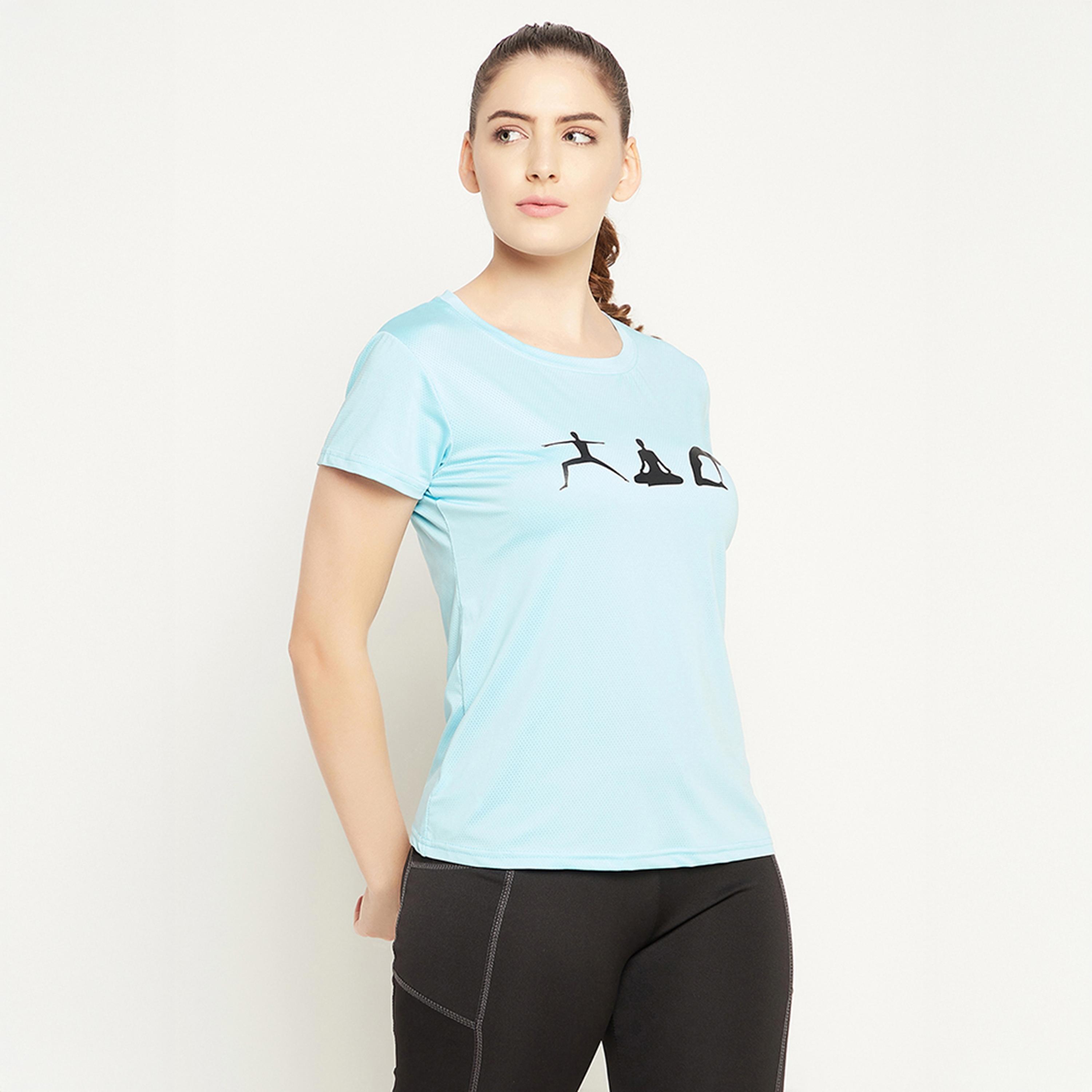 Clovia Comfort Fit Graphic Print Women's Active T-Shirt in Sky Blue-women-clothing-tshirts-image-4