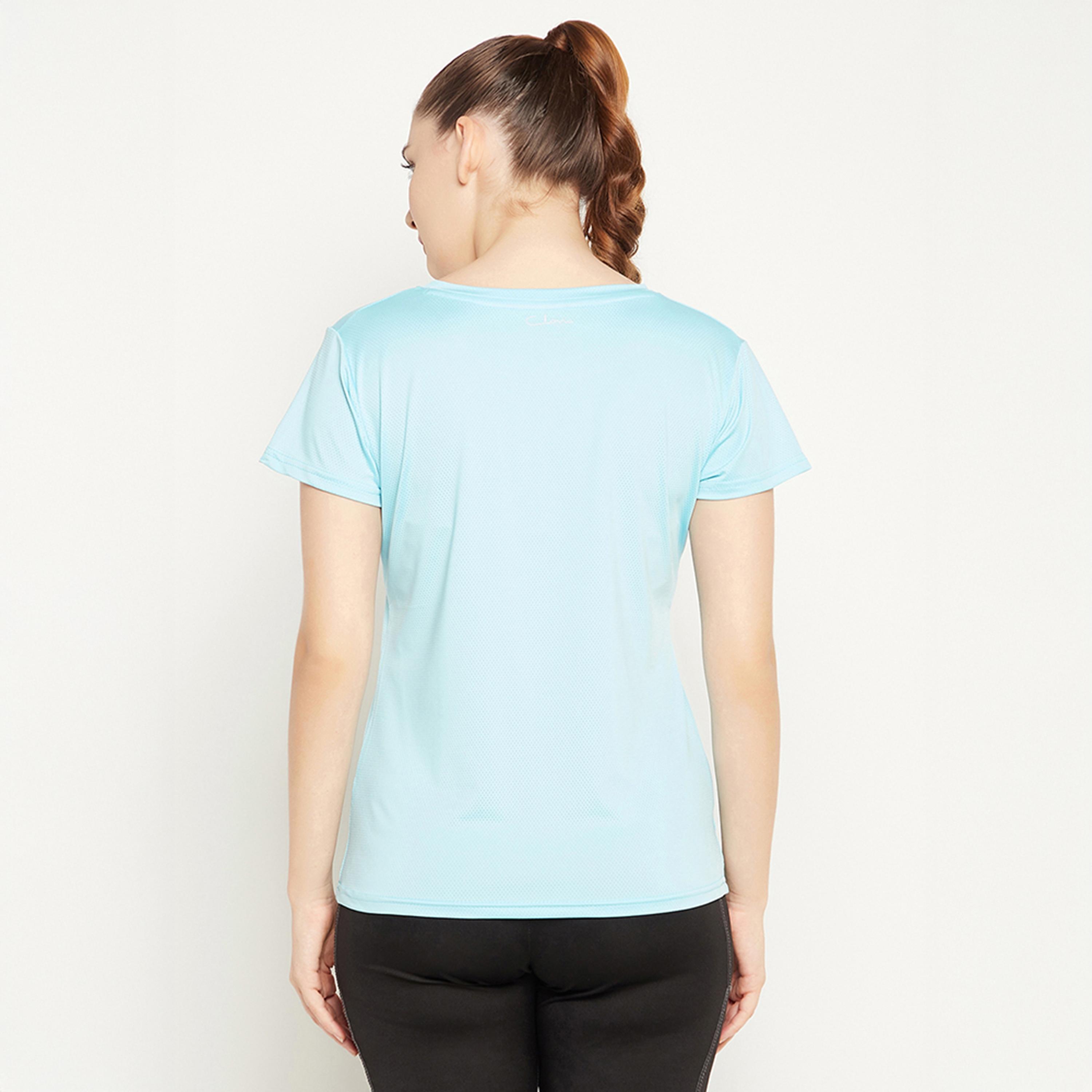 Clovia Comfort Fit Graphic Print Women's Active T-Shirt in Sky Blue-women-clothing-tshirts-image-5