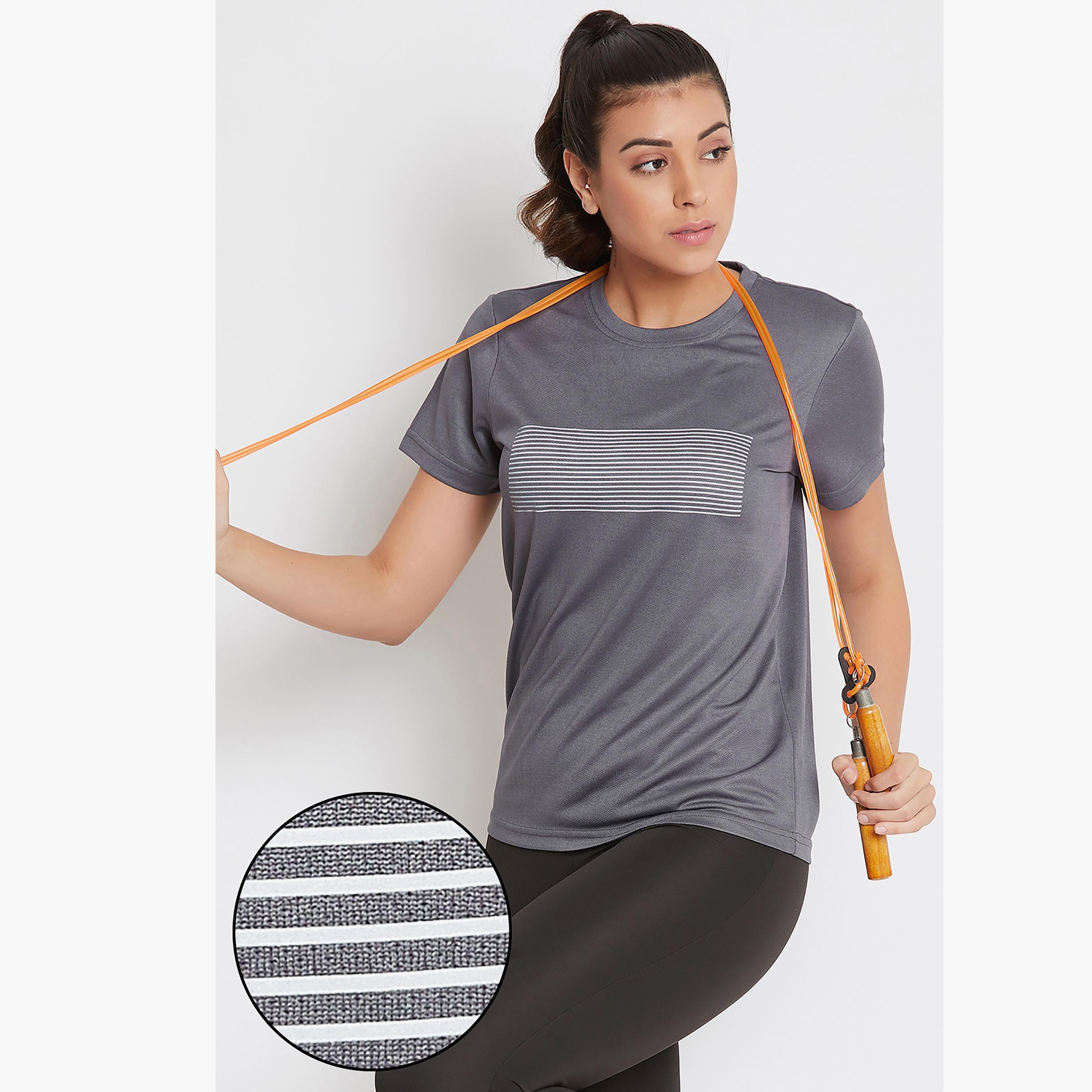 Clovia Stripes Round Neck Short Sleeves T-Shirt-women-clothing-sportswearandactivewear-tshirtsandvests-image-1