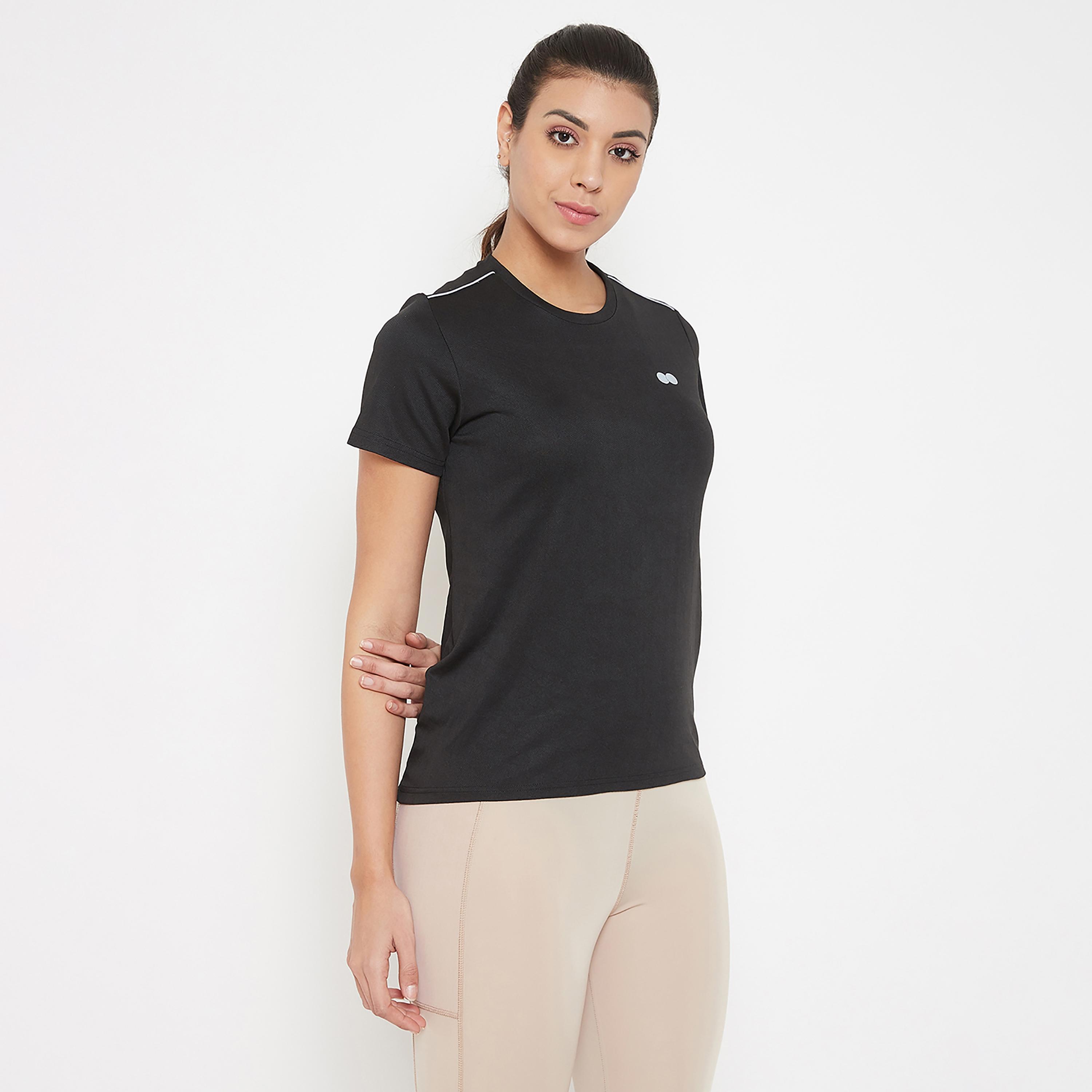 Clovia Solid Round Neck Short Sleeves T-Shirt-sports-women-clothing-tshirtsandvests-image-4