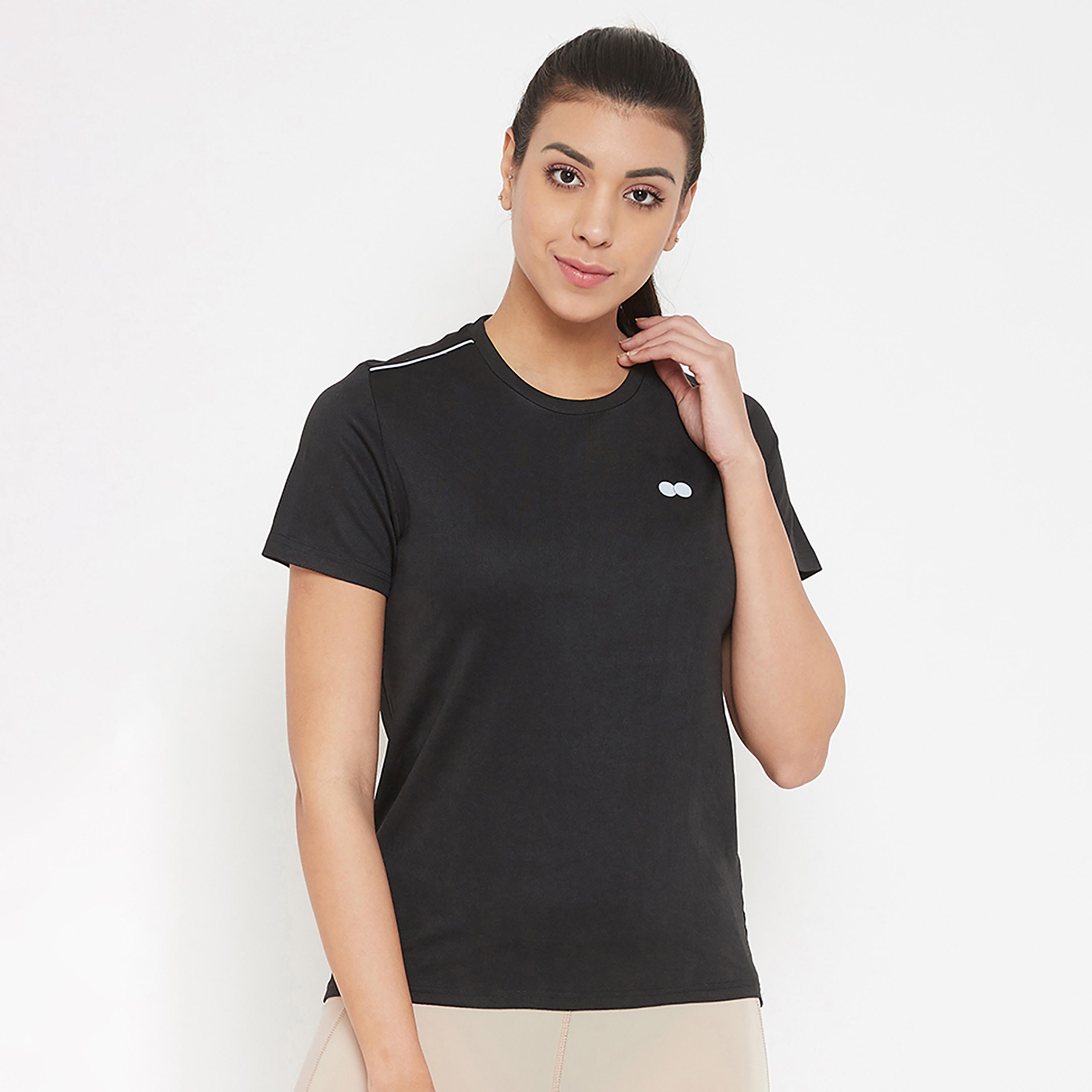 Clovia Solid Round Neck Short Sleeves T-Shirt-sports-women-clothing-tshirtsandvests-image-1