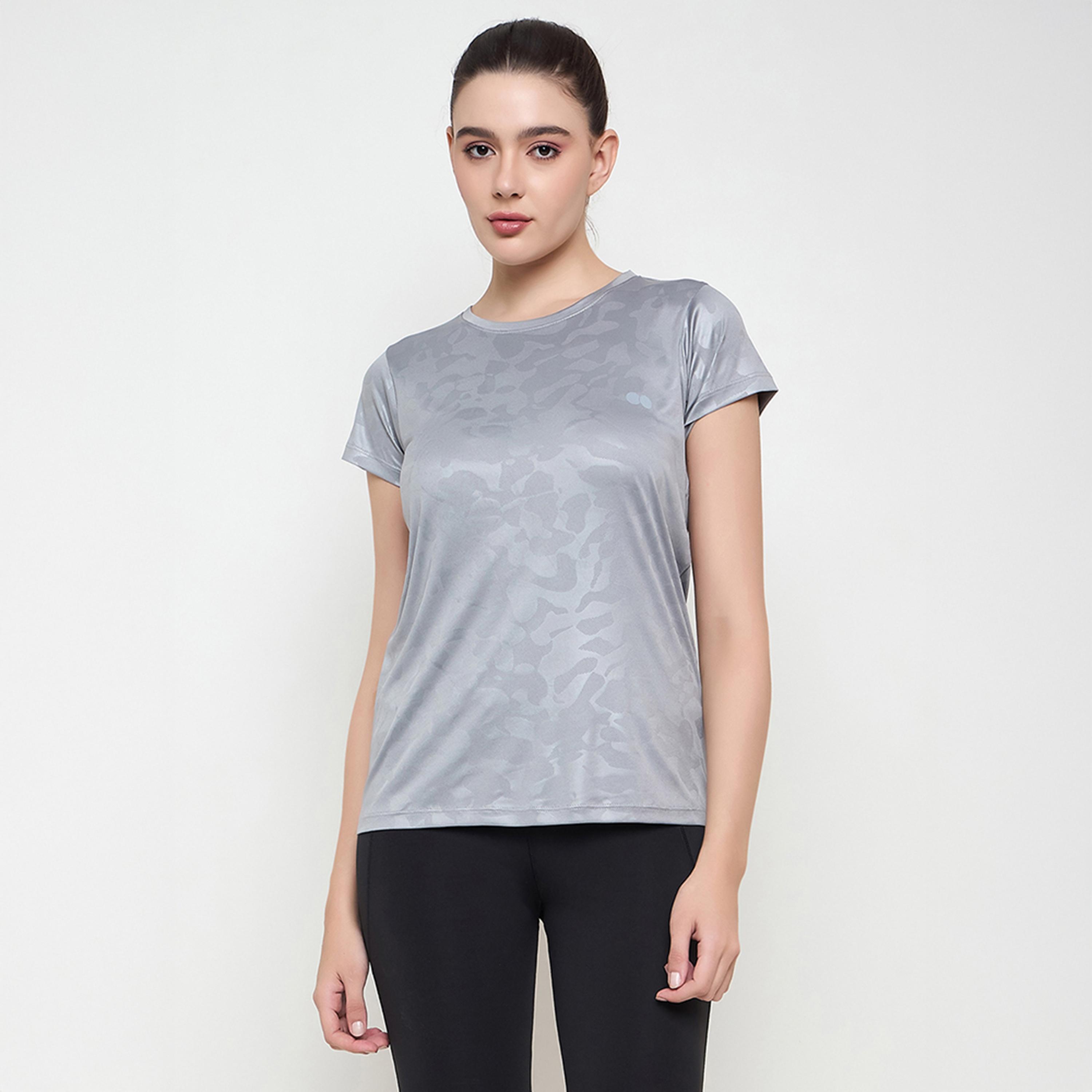 Clovia Comfort Fit Camouflage Print Women's Active T-Shirt in Steel Grey-women-clothing-tshirts-image-1