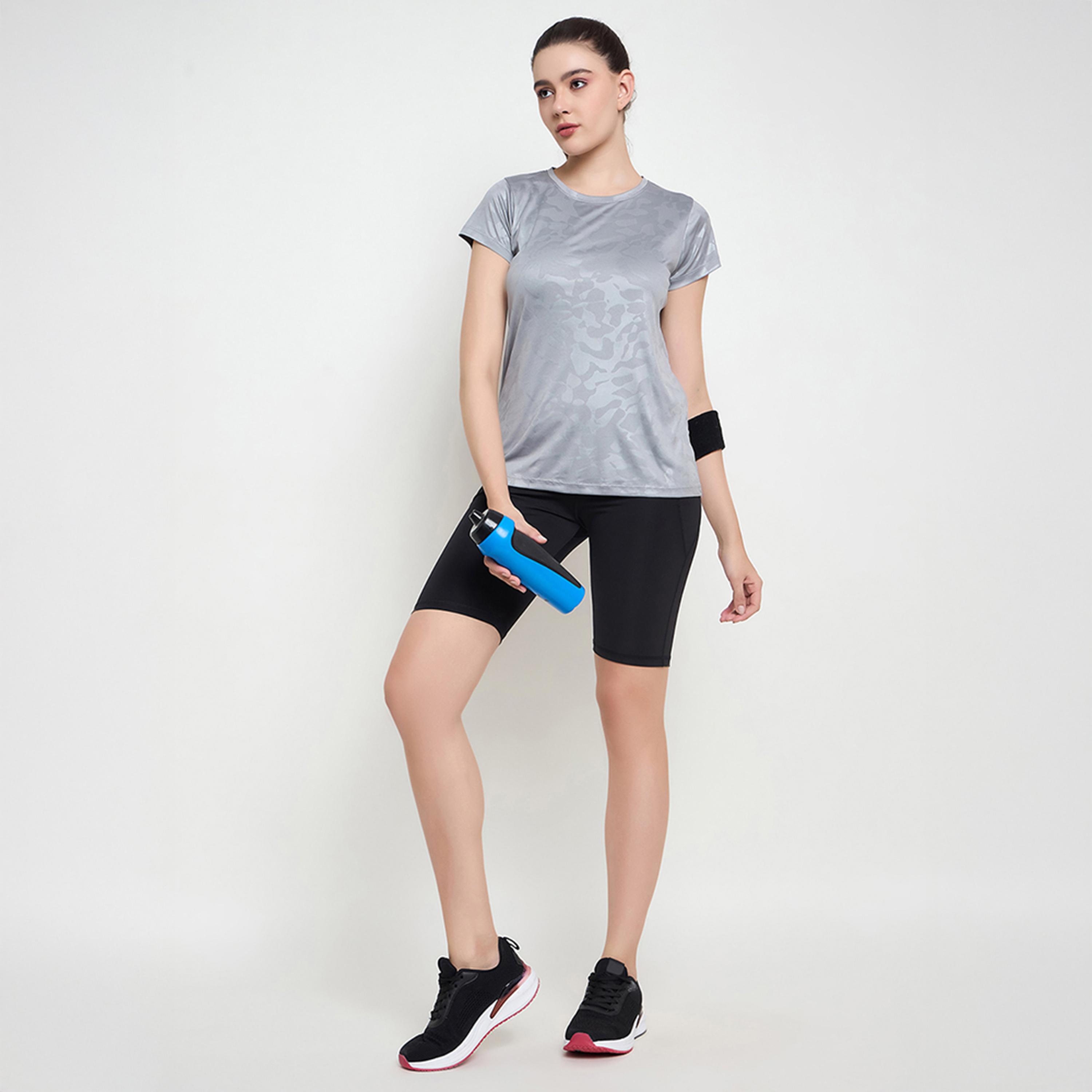 Clovia Comfort Fit Camouflage Print Women's Active T-Shirt in Steel Grey-women-clothing-tshirts-image-2