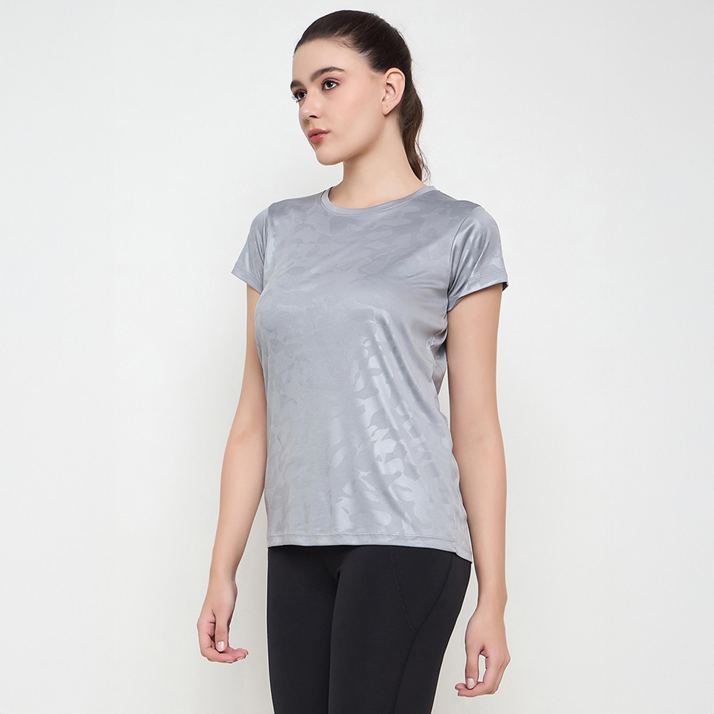Clovia Comfort Fit Camouflage Print Women's Active T-Shirt in Steel Grey-women-clothing-tshirts-image-3