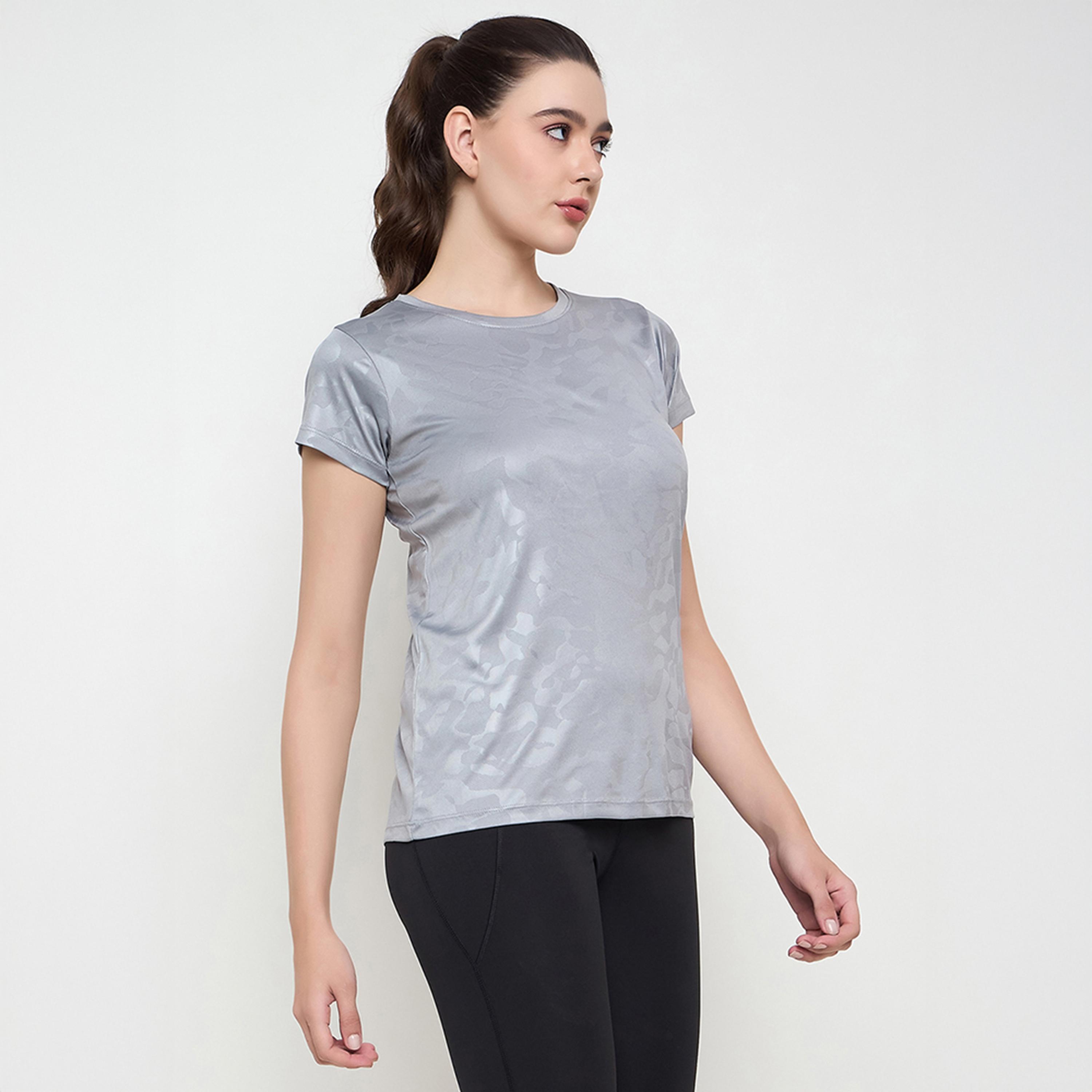 Clovia Comfort Fit Camouflage Print Women's Active T-Shirt in Steel Grey-women-clothing-tshirts-image-4