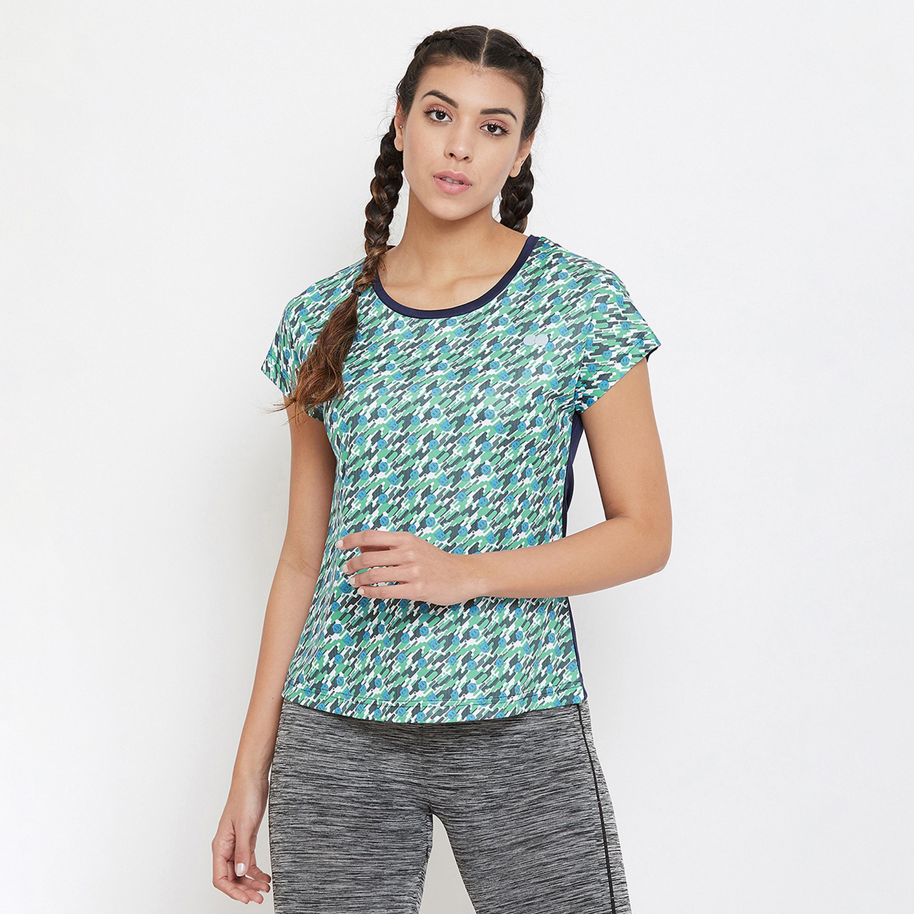 Clovia Comfort Fit Women's Active Emoji Print T-Shirt in Teal-sports-women-clothing-tshirtsandvests-image-1