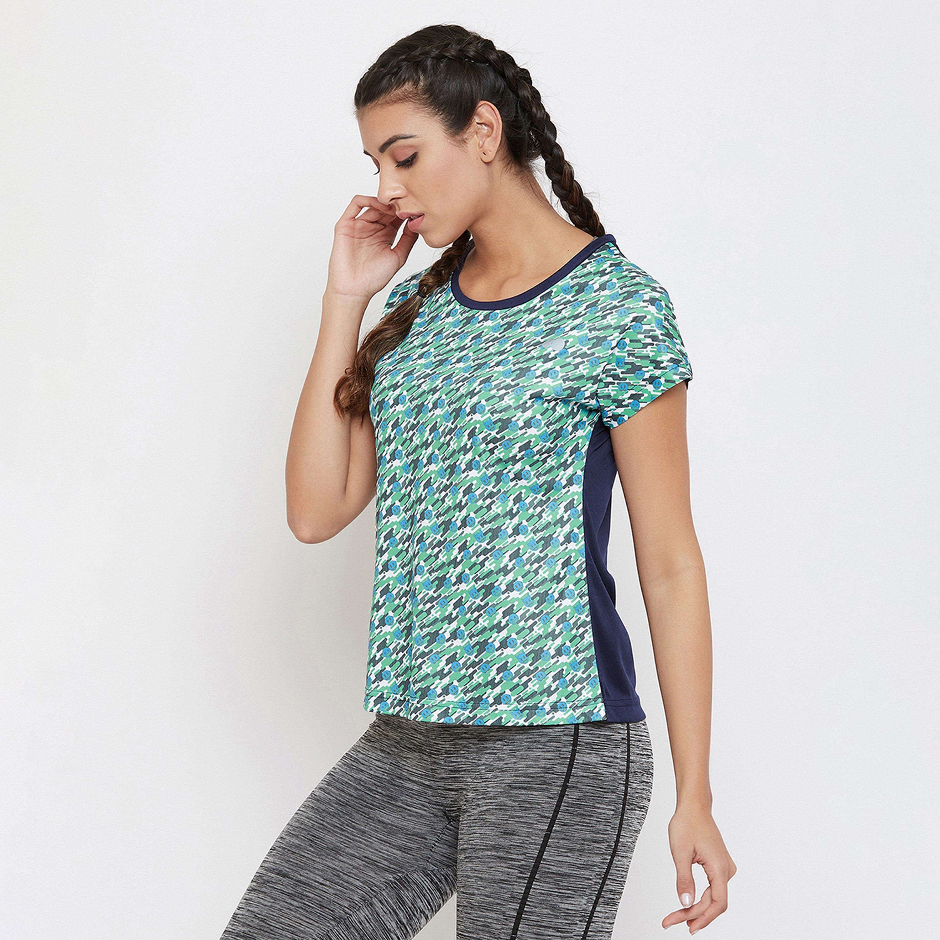 Clovia Comfort Fit Women's Active Emoji Print T-Shirt in Teal-sports-women-clothing-tshirtsandvests-image-2