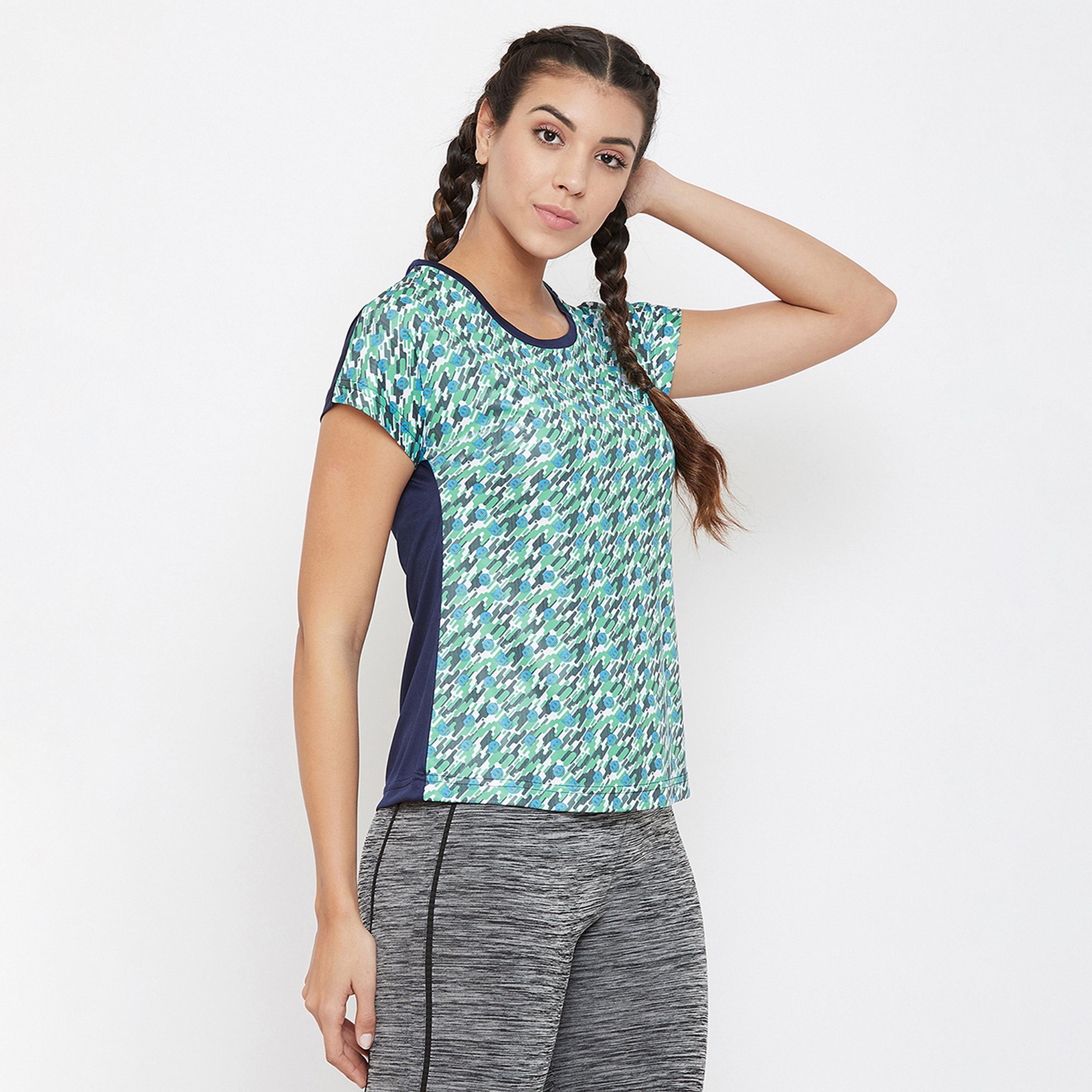 Clovia Comfort Fit Women's Active Emoji Print T-Shirt in Teal-sports-women-clothing-tshirtsandvests-image-3
