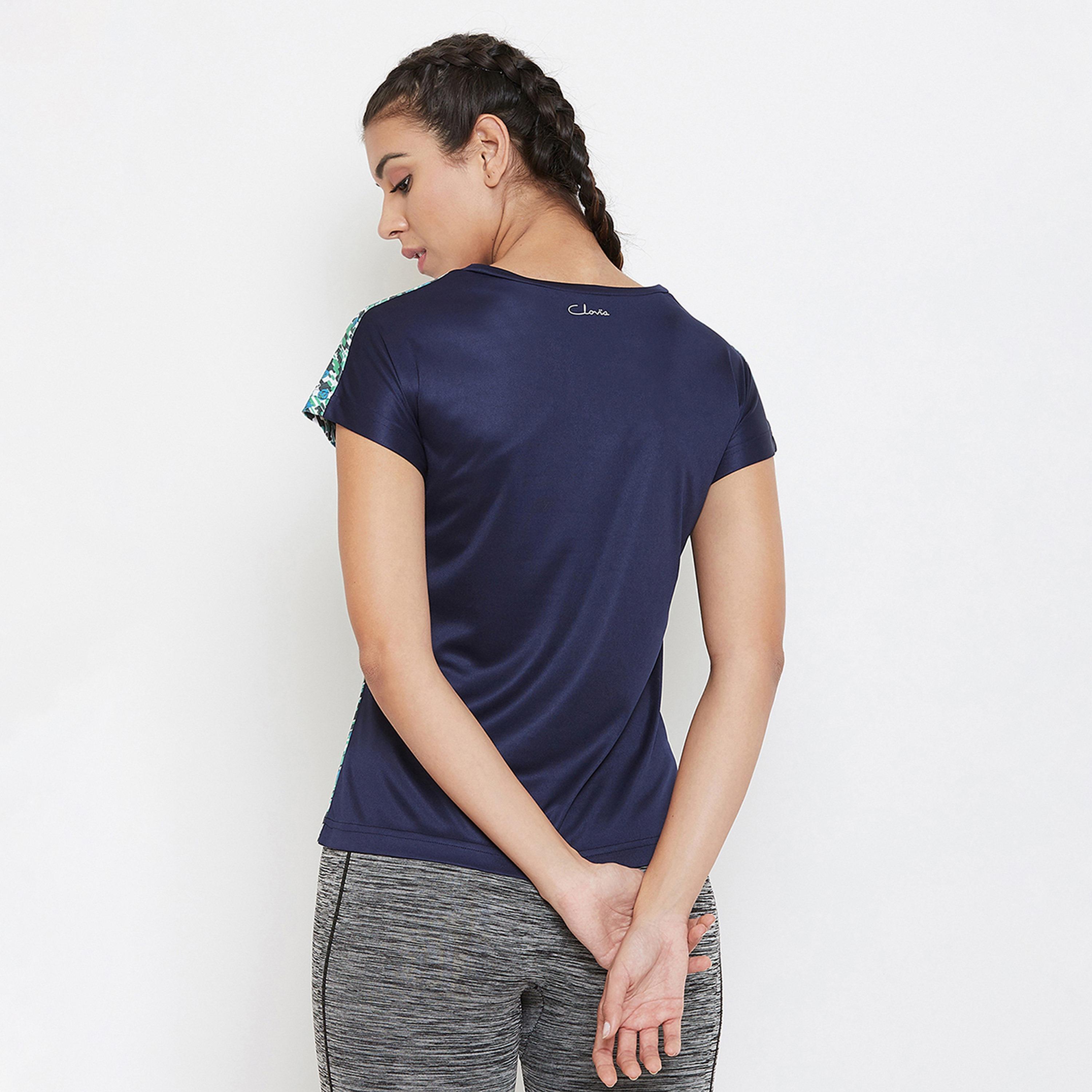 Clovia Comfort Fit Women's Active Emoji Print T-Shirt in Teal-sports-women-clothing-tshirtsandvests-image-4