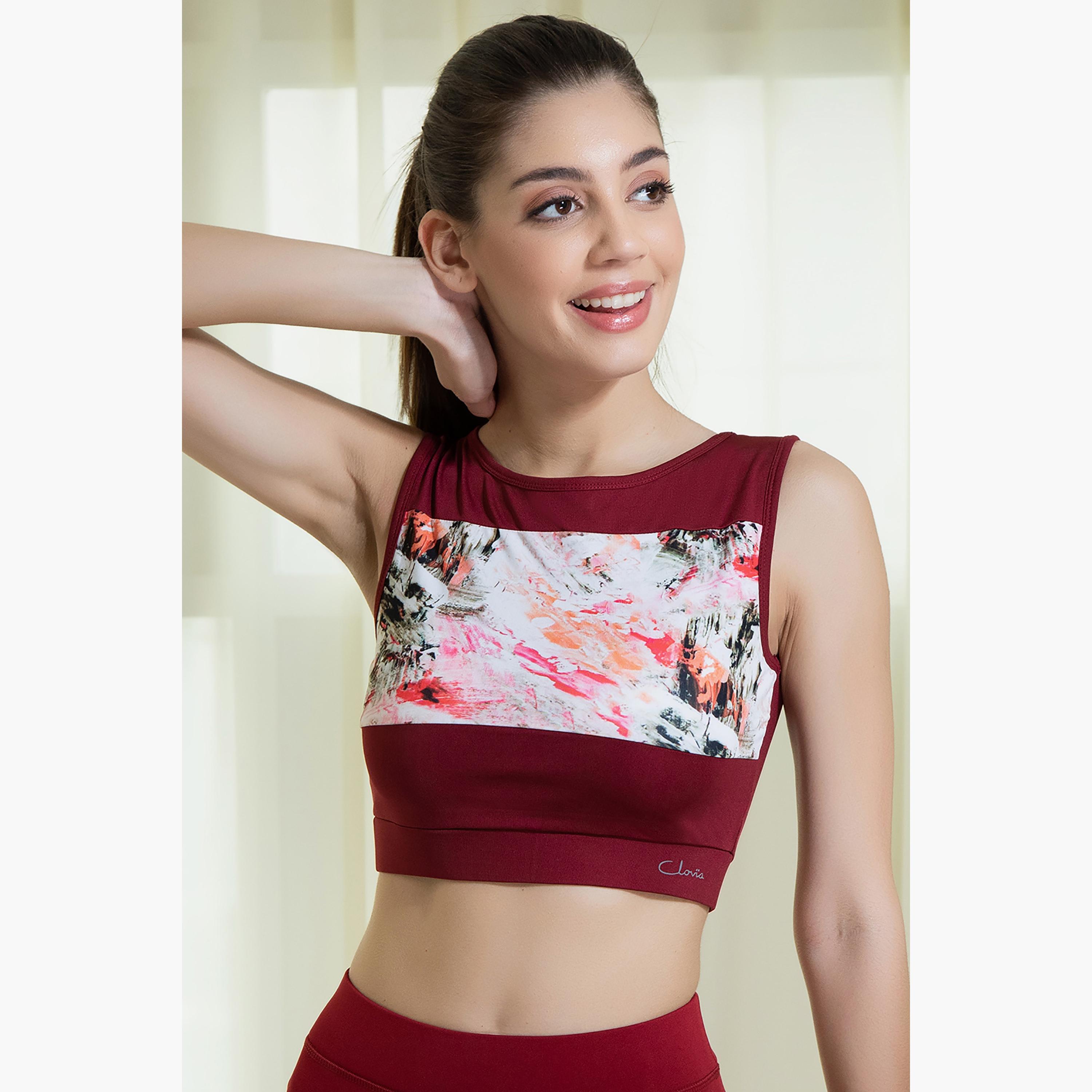 Clovia Printed Round Neck Crop Top-women-clothing-sportswearandactivewear-tshirtsandvests-image-1