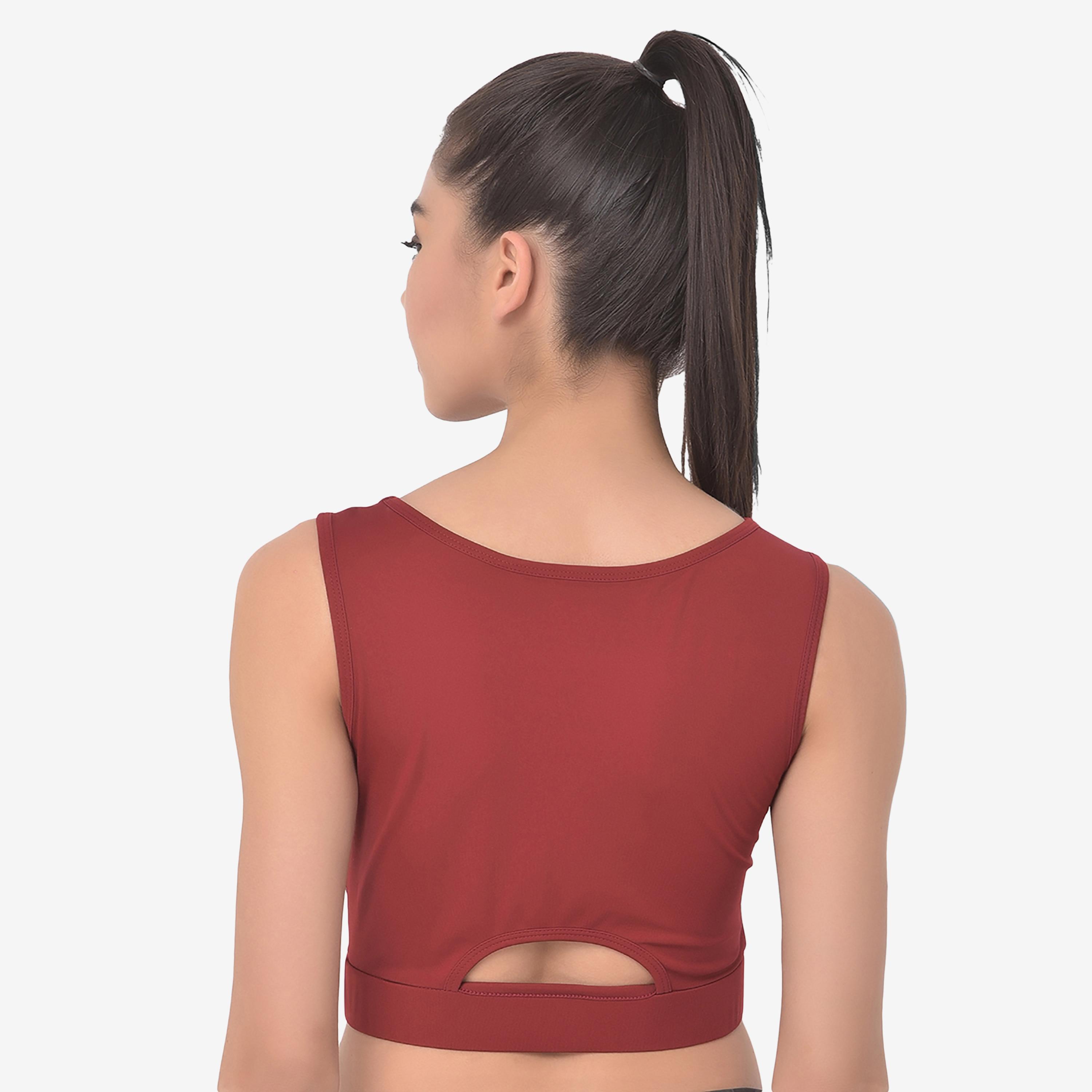 Clovia Comfort-Fit Women's Active Geometric Print Crop Top in Maroon-women-clothing-sportswearandactivewear-tshirtsandvests-image-4
