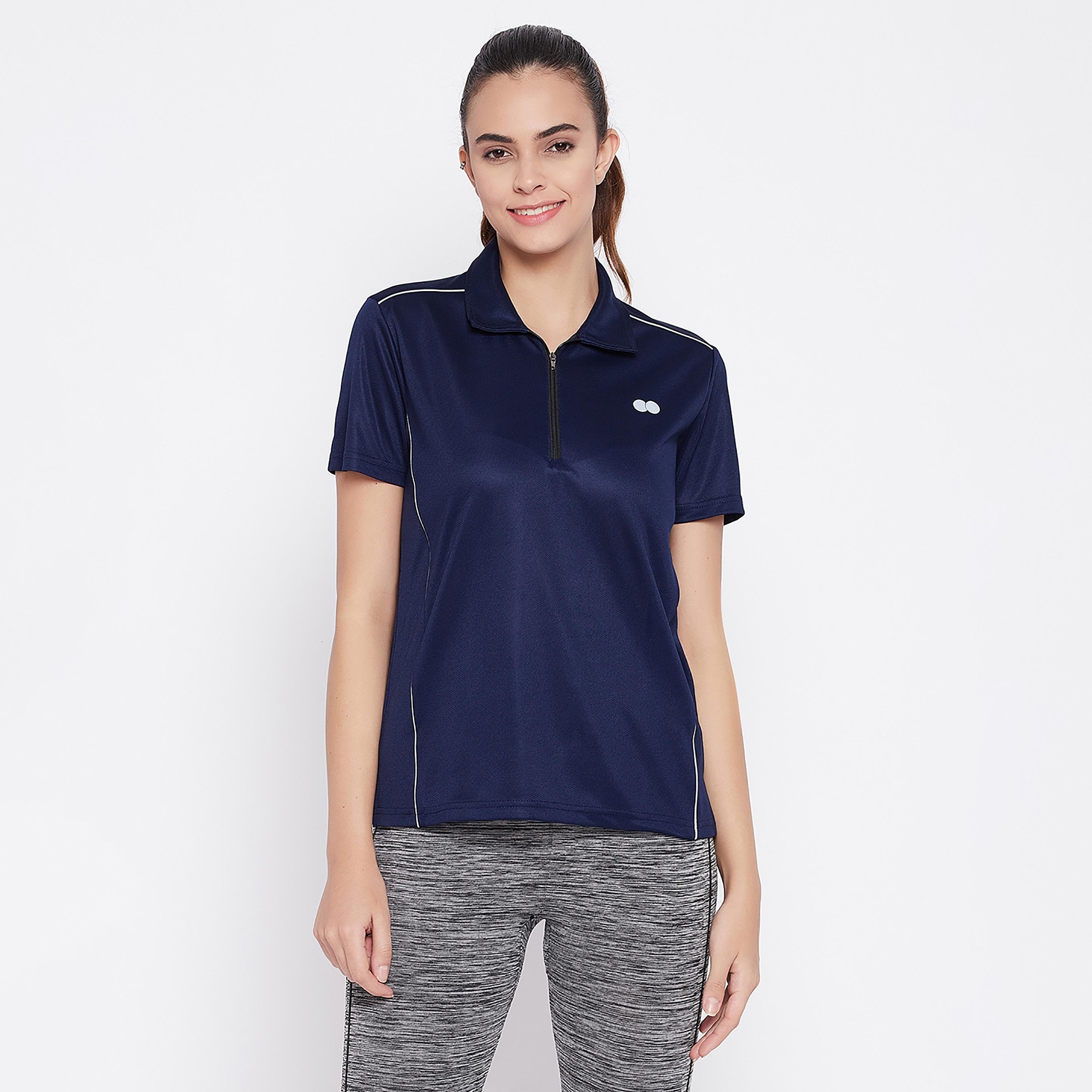 Clovia Solid Short Sleeves Polo T-Shirt-sports-women-clothing-tshirtsandvests-image-2
